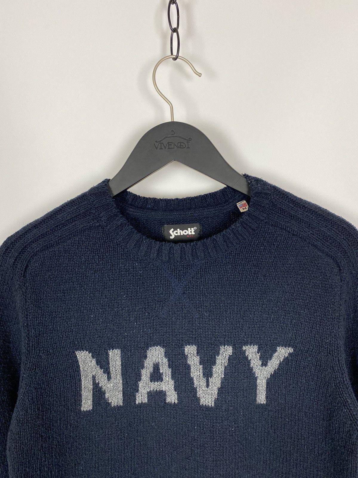 Schott Schott NYC Navy Spell Out Knitted Sweater Size US M / EU 48-50 / 2 - 2 Thumbnail