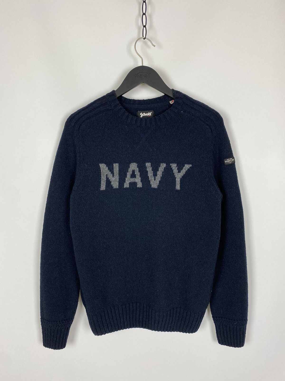 Schott Schott NYC Navy Spell Out Knitted Sweater Size US M / EU 48-50 / 2 - 1 Thumbnail