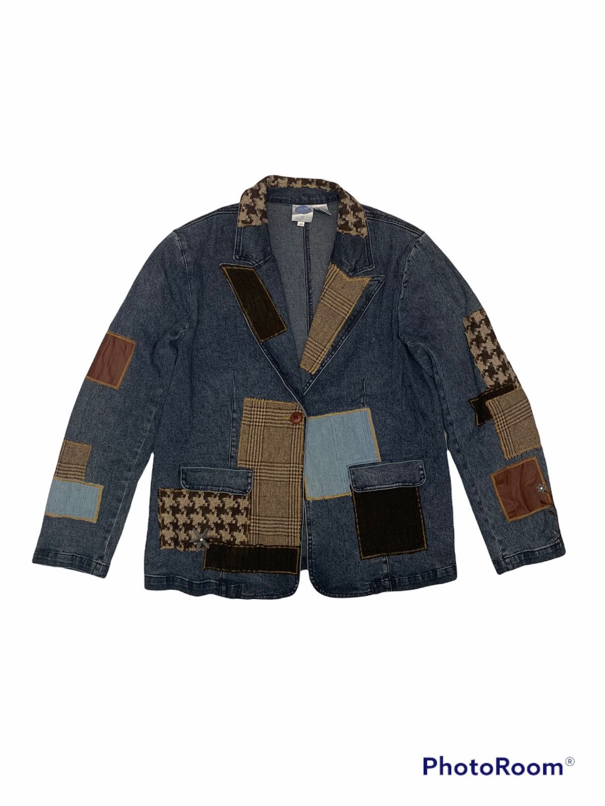 Designer Diane Gilman denim jacket patchwork design sashiko hybrid Size US L / EU 52-54 / 3 - 2 Thumbnail
