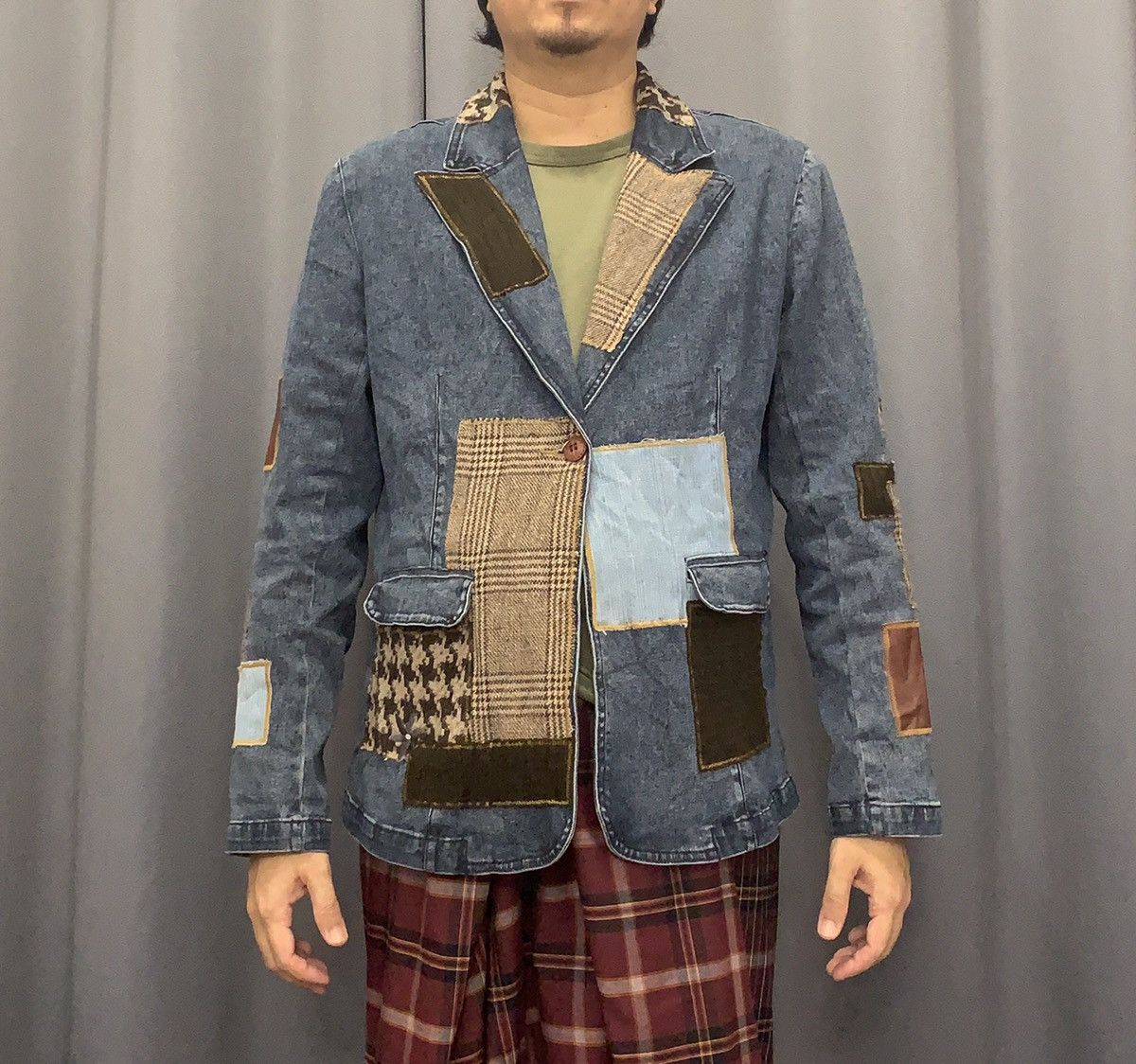 Designer Diane Gilman denim jacket patchwork design sashiko hybrid Size US L / EU 52-54 / 3 - 1 Thumbnail