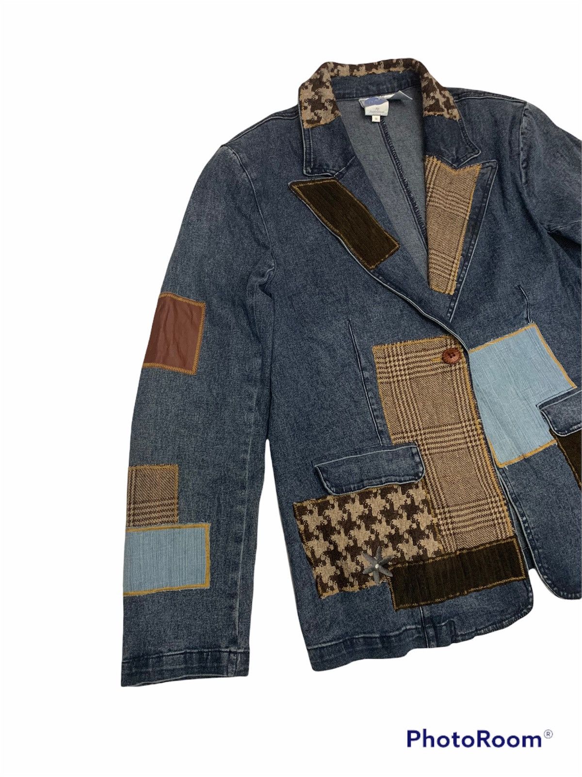 Designer Diane Gilman denim jacket patchwork design sashiko hybrid Size US L / EU 52-54 / 3 - 4 Thumbnail