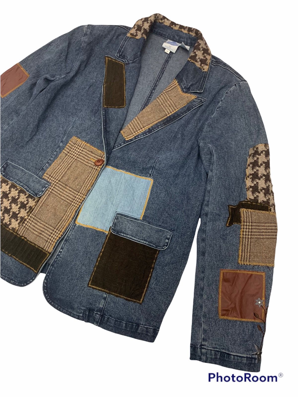 Designer Diane Gilman denim jacket patchwork design sashiko hybrid Size US L / EU 52-54 / 3 - 3 Thumbnail