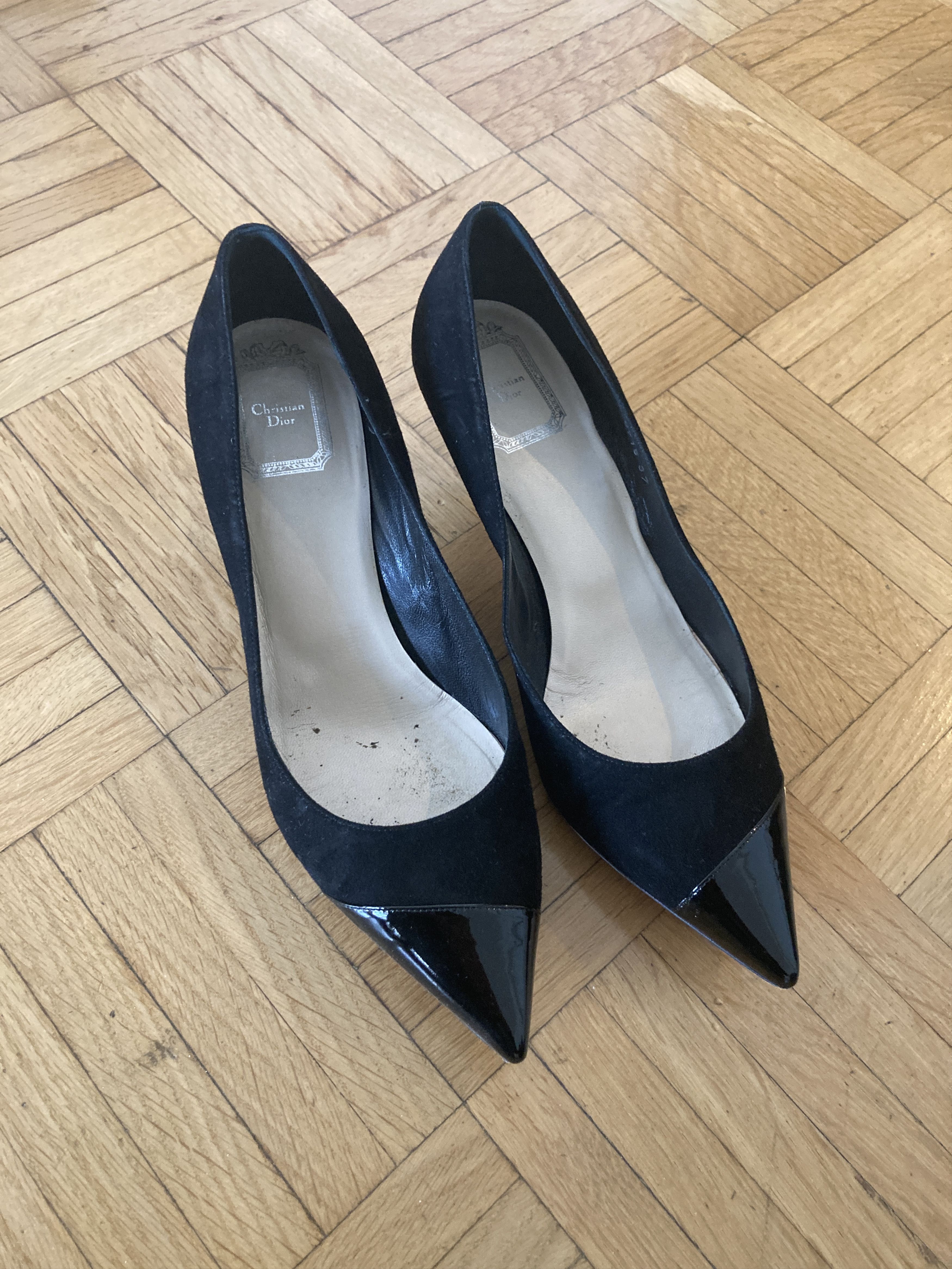 Dior High Heels Pumps Black Suede Leather Patent