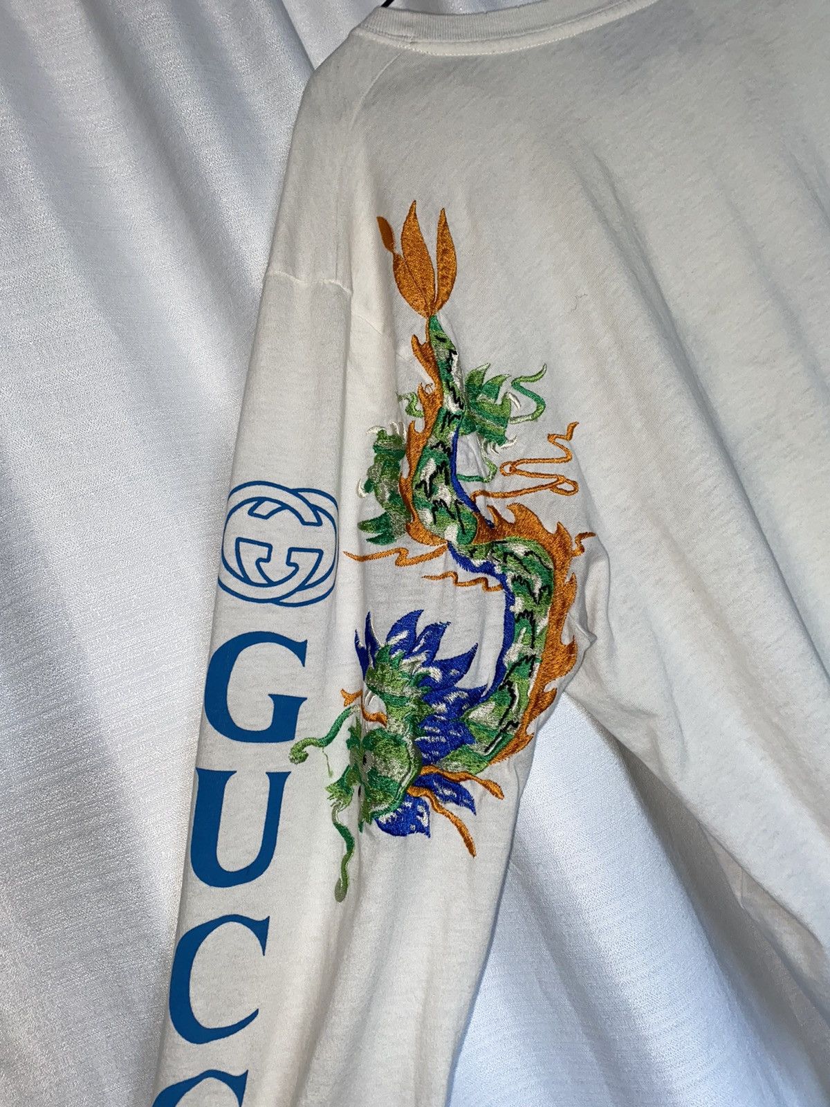 Gucci Gucci Embroidered Dragon Distressed Long Sleeve White Tshirt Size US S / EU 44-46 / 1 - 8 Thumbnail