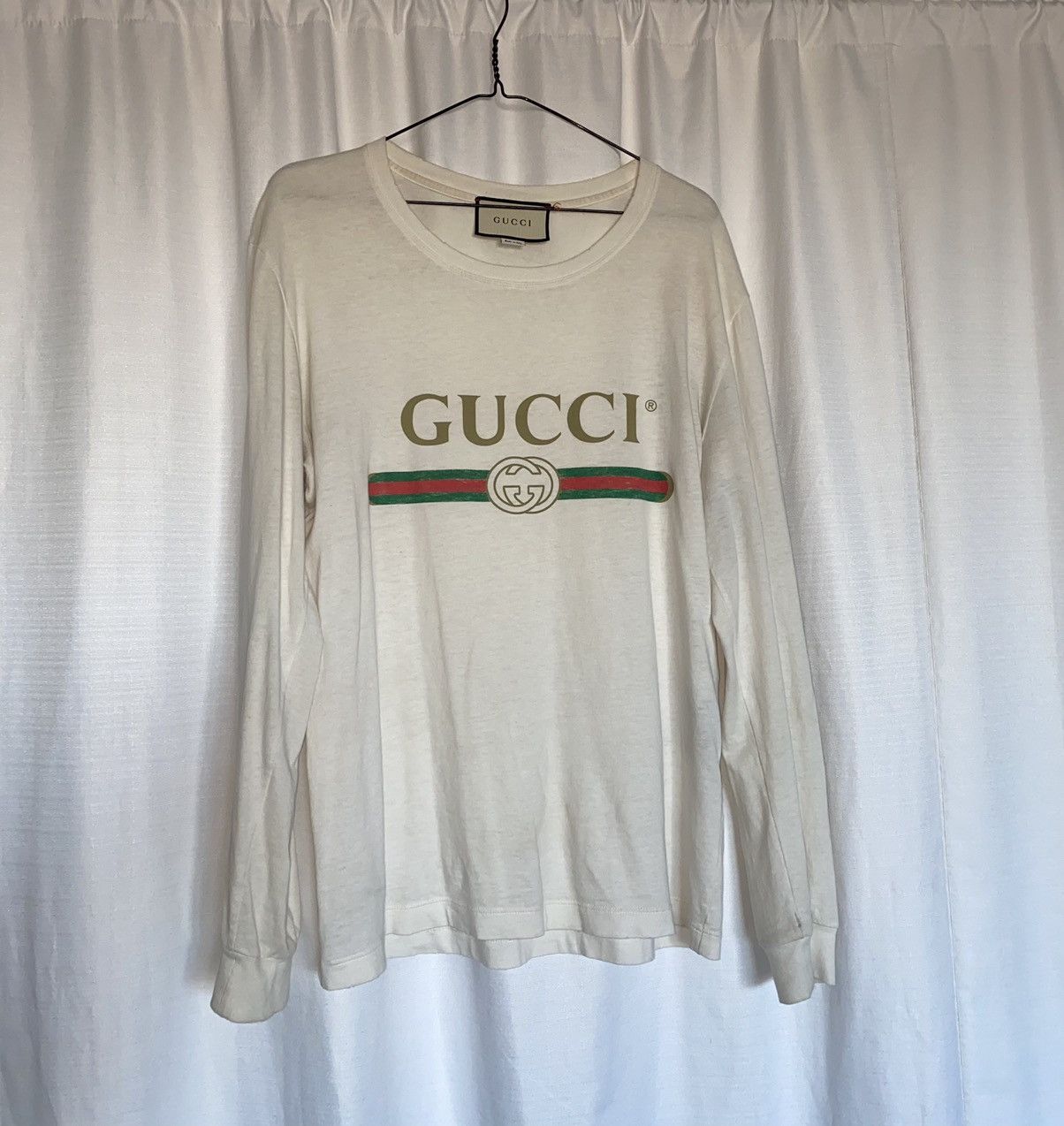 Gucci Gucci Embroidered Dragon Distressed Long Sleeve White Tshirt Size US S / EU 44-46 / 1 - 1 Thumbnail