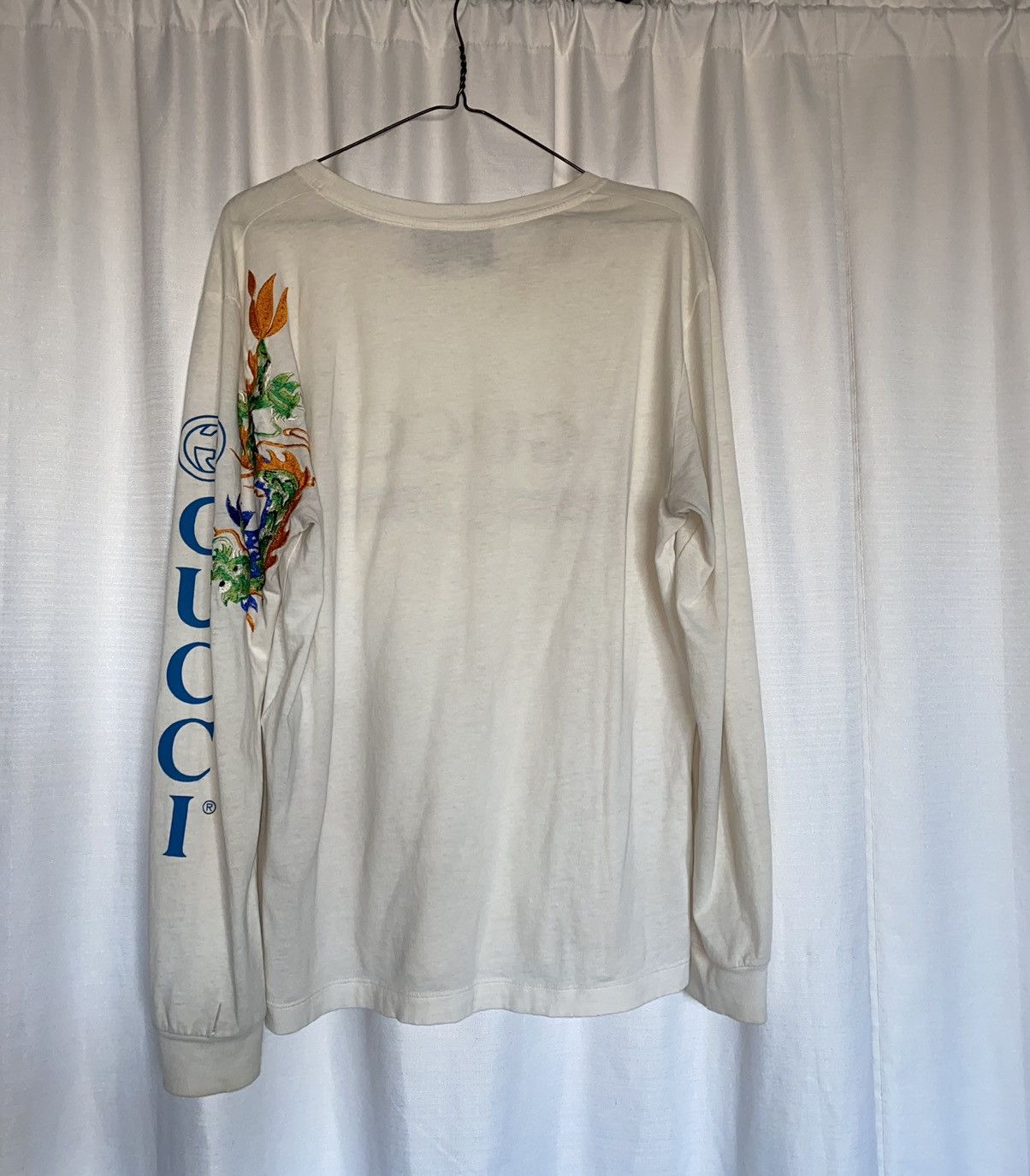 Gucci Gucci Embroidered Dragon Distressed Long Sleeve White Tshirt Size US S / EU 44-46 / 1 - 2 Thumbnail
