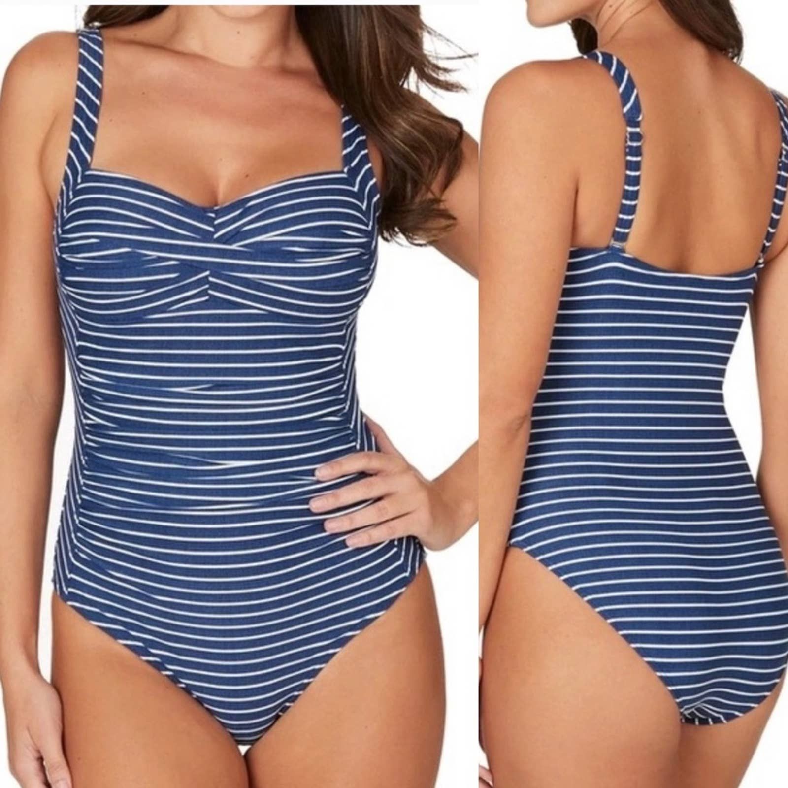 NIP TUCK SWIM One Piece Swimsuit Blue White Stripe sz US 10