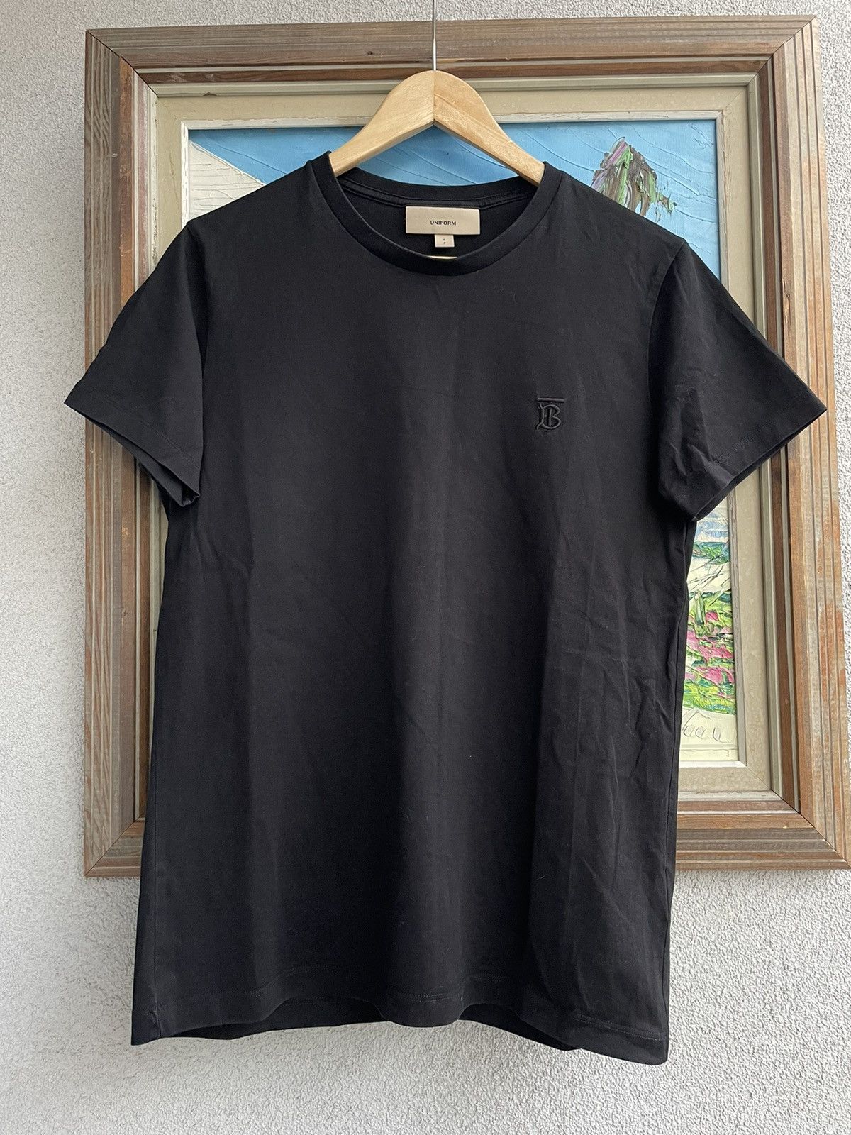 image of Burberry Tb Embroidered Logo Monogram Basic Tee in Black, Men's (Size Small)