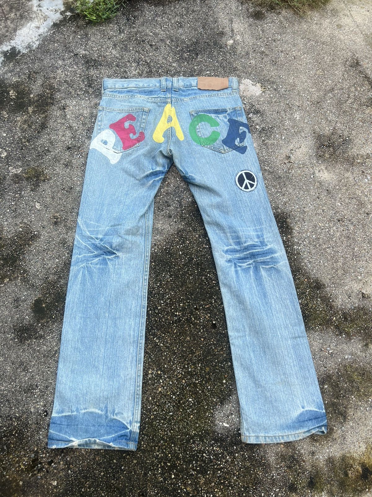 Vintage PEACE Multi Colour Big Logo Spell Out Denim Size US 33 - 1 Thumbnail