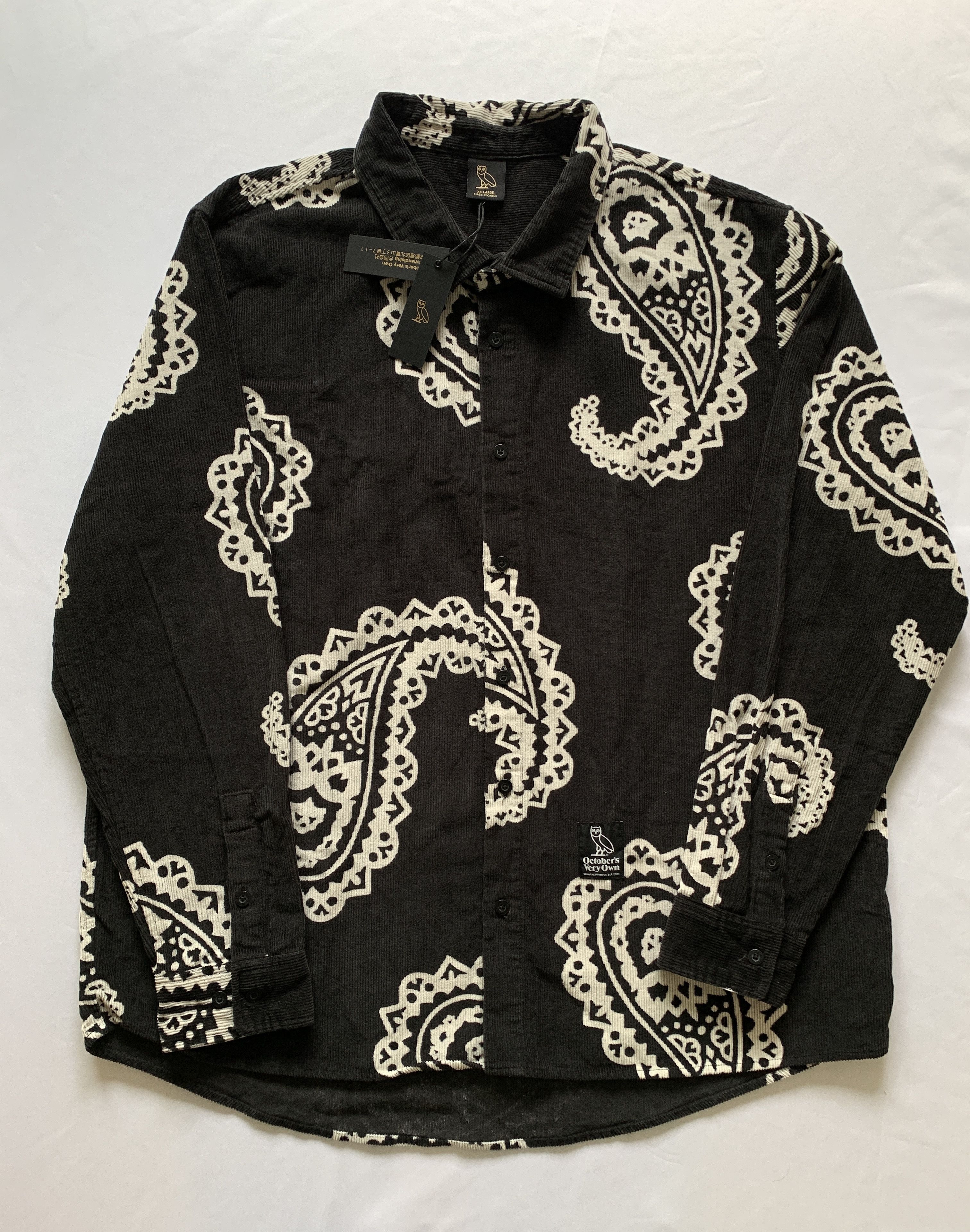 Drake OVO All Over Owl Print Paisley Corduroy Button Up Shirt 2019 Size US XXL / EU 58 / 5 - 1 Thumbnail