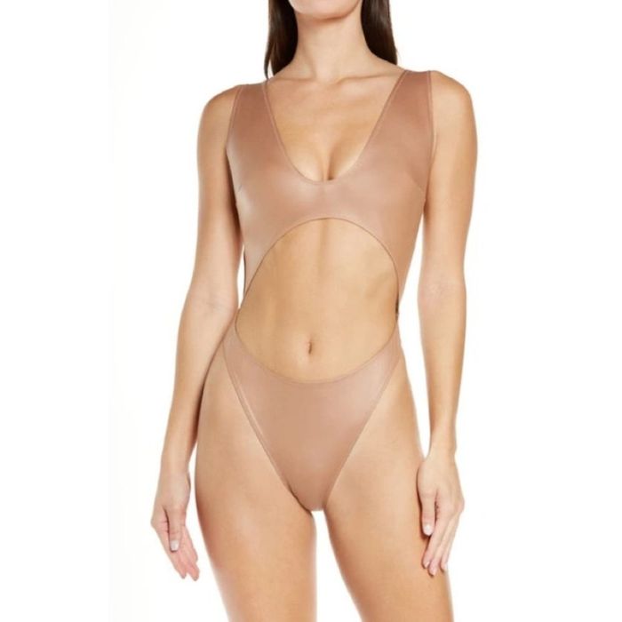 SKIMS Skims Wet Jersey Cutout Bodysuit In Sienna 4X