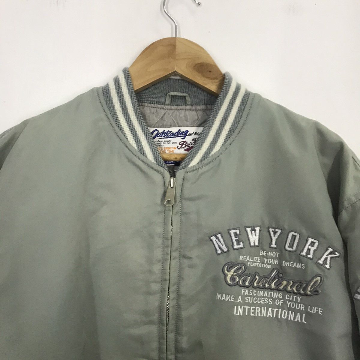 Japanese Brand Vintage New York Be-Hot Bomber light Green Faded Jacket Size US M / EU 48-50 / 2 - 3 Thumbnail