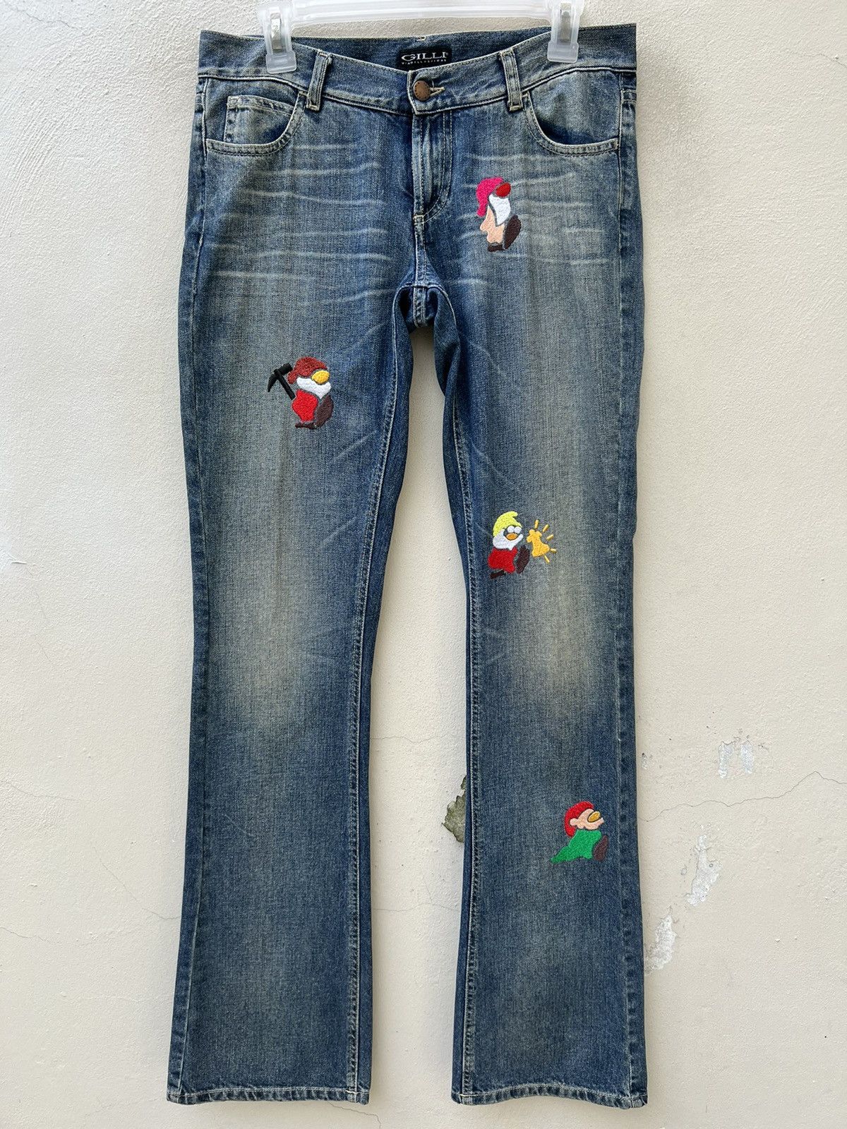 Vintage Vintage GILLI Italy Embroidery Denim Light Blue Flare Jeans Size US 29 - 1 Thumbnail