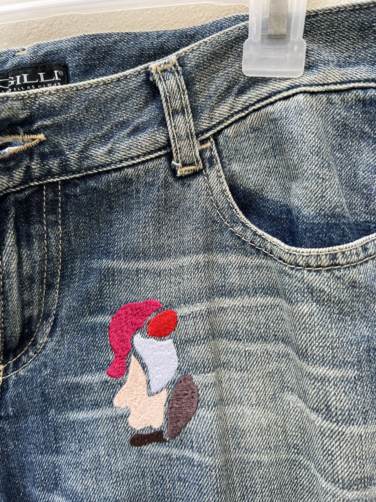 Vintage Vintage GILLI Italy Embroidery Denim Light Blue Flare Jeans Size US 29 - 8 Thumbnail