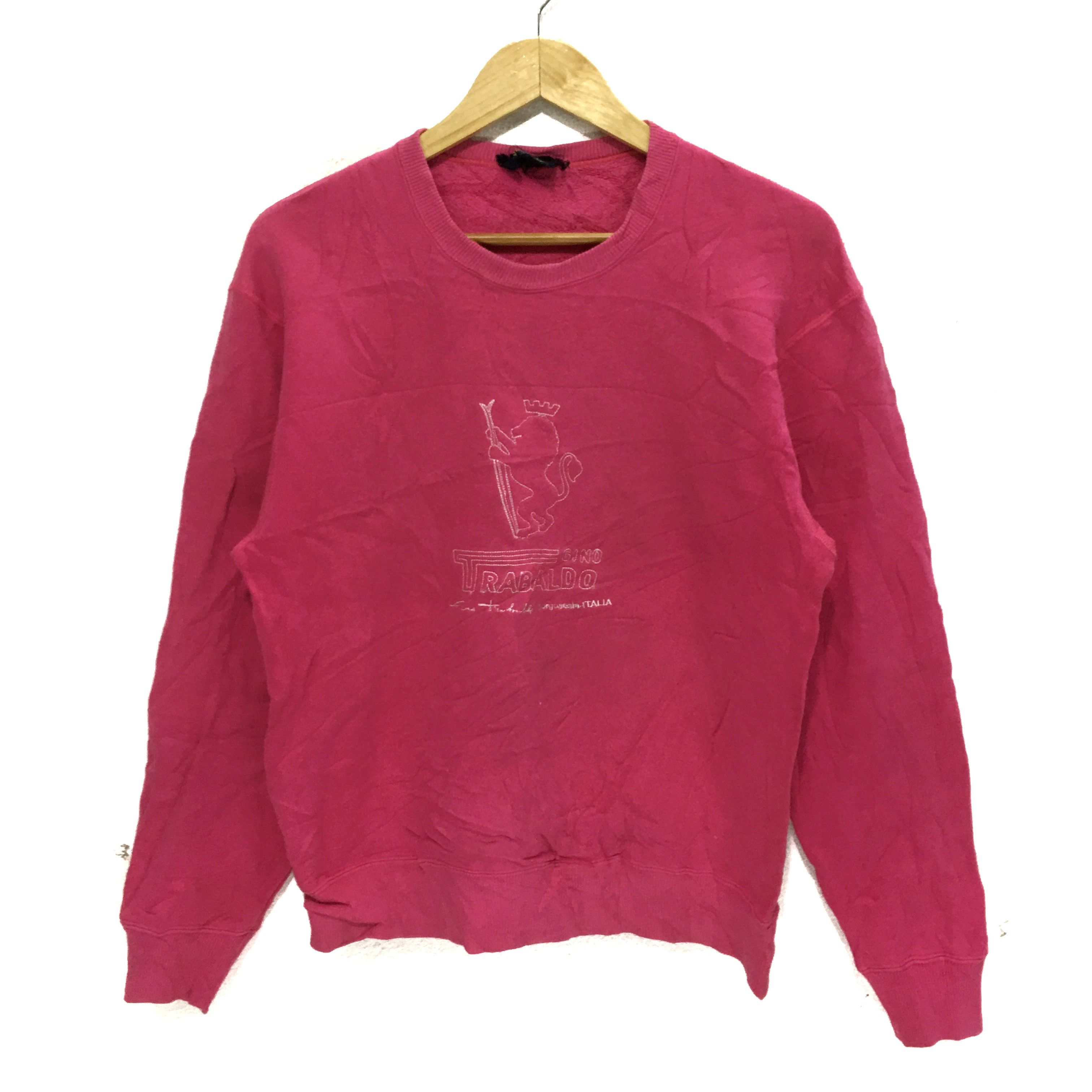 Vtg TRABALDO Embroidery Sweatshirt Big Logo Pink Sweater