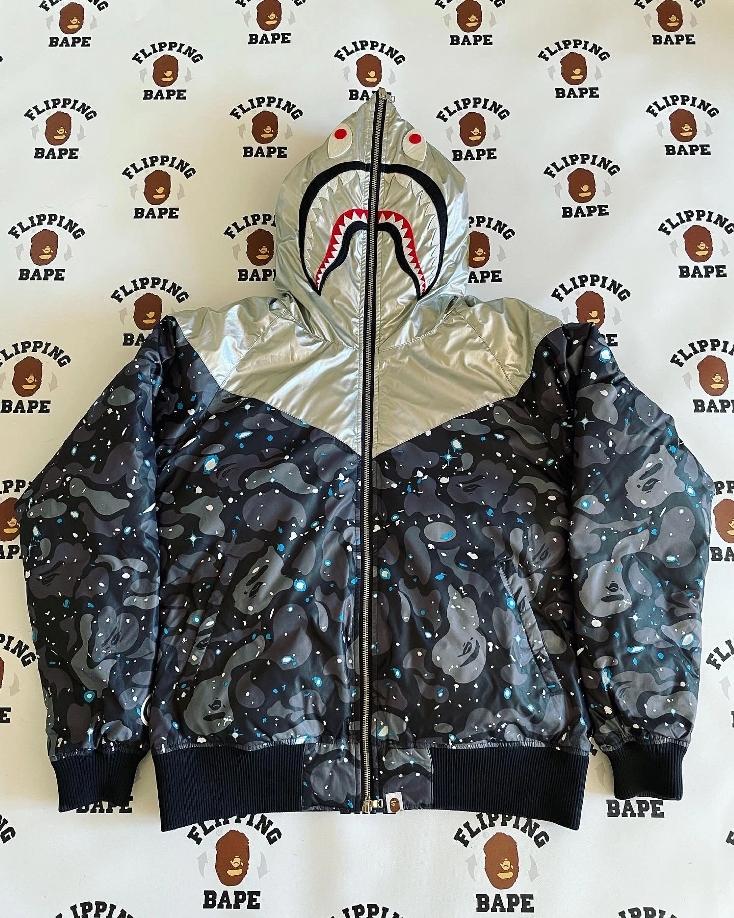 BAPE Space Camo Military Loose Fit Hoodie Down Jacket White
