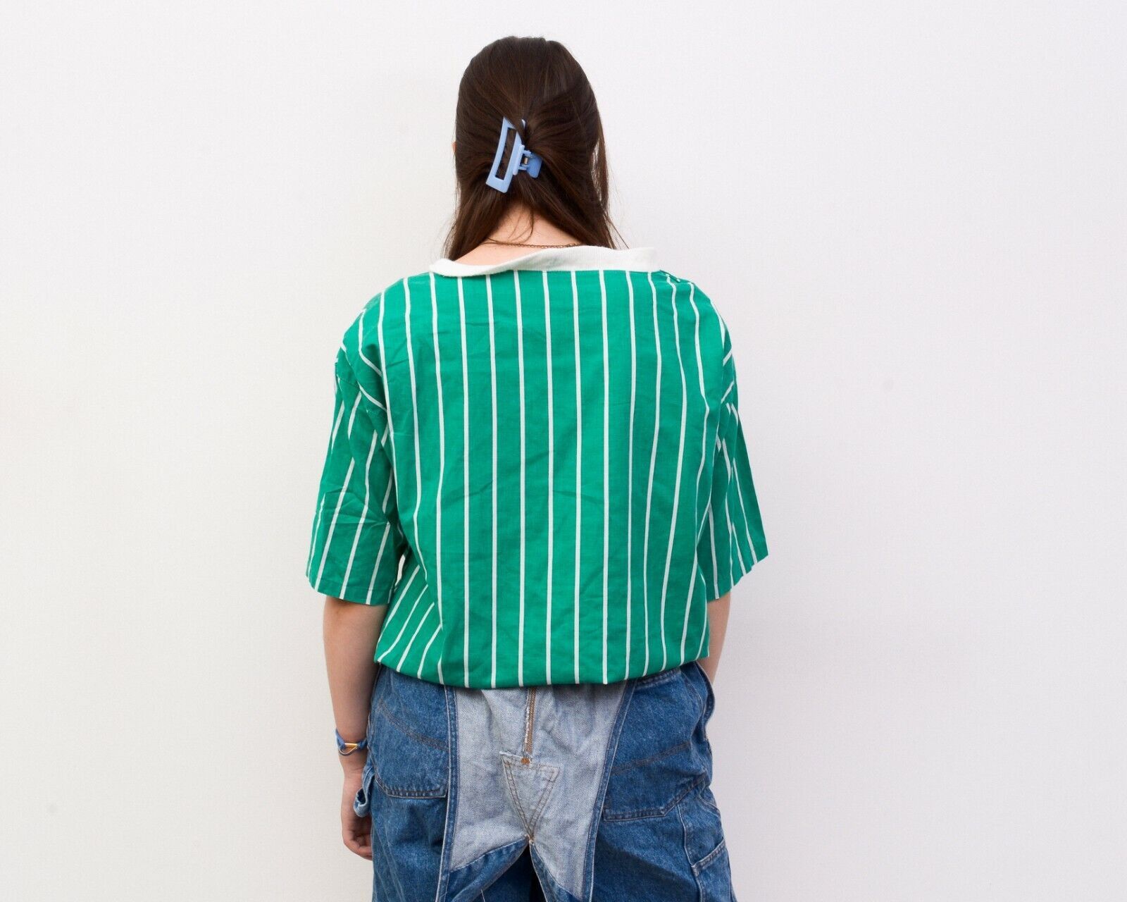 Other × Vintage Women 90s Pinstriped Green Tie Top Blouse Streetwear Y2K Size L / US 10 / IT 46 - 3 Thumbnail