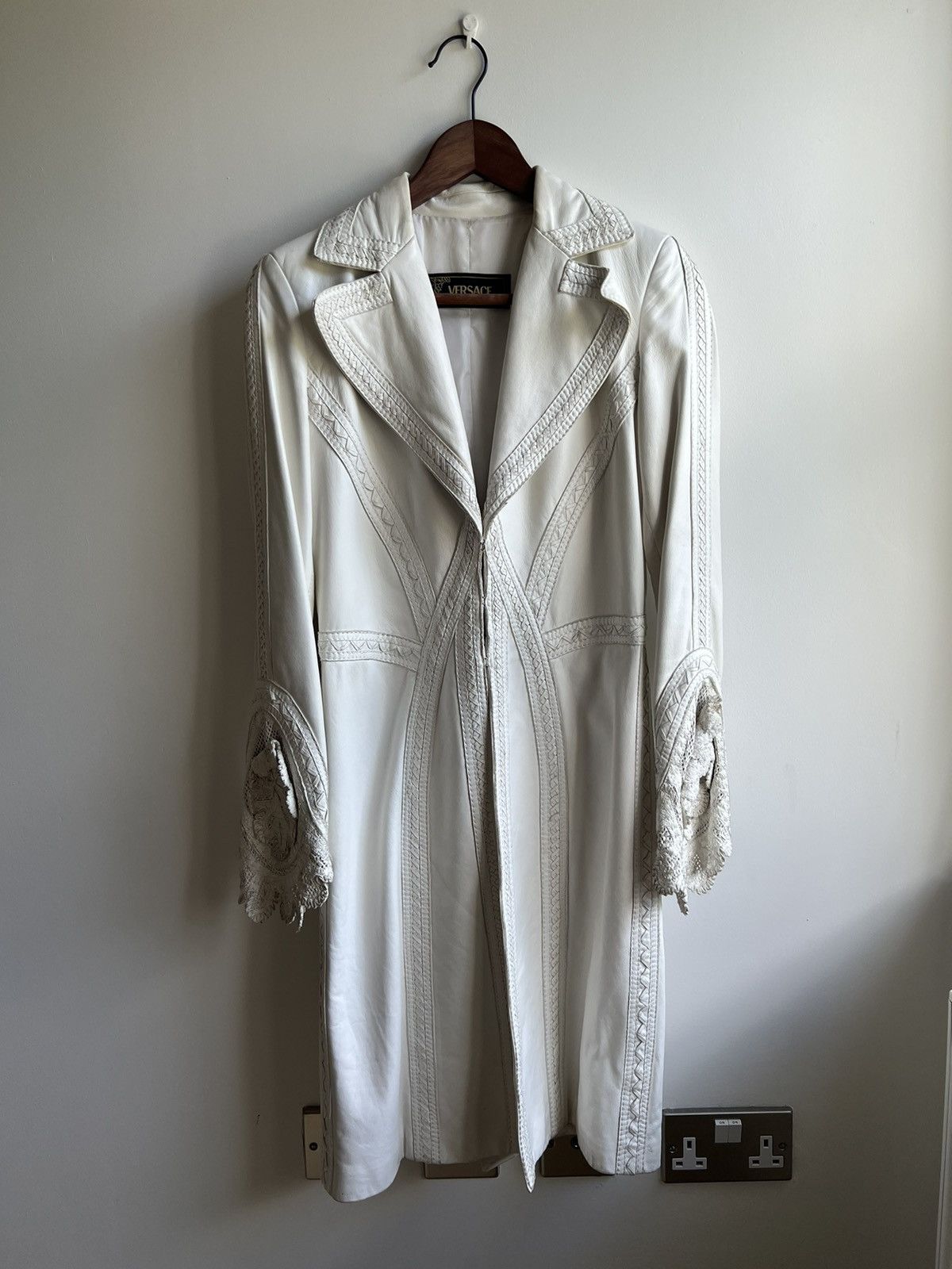 Versace Lambskin Coat with Hand Crochet Detail