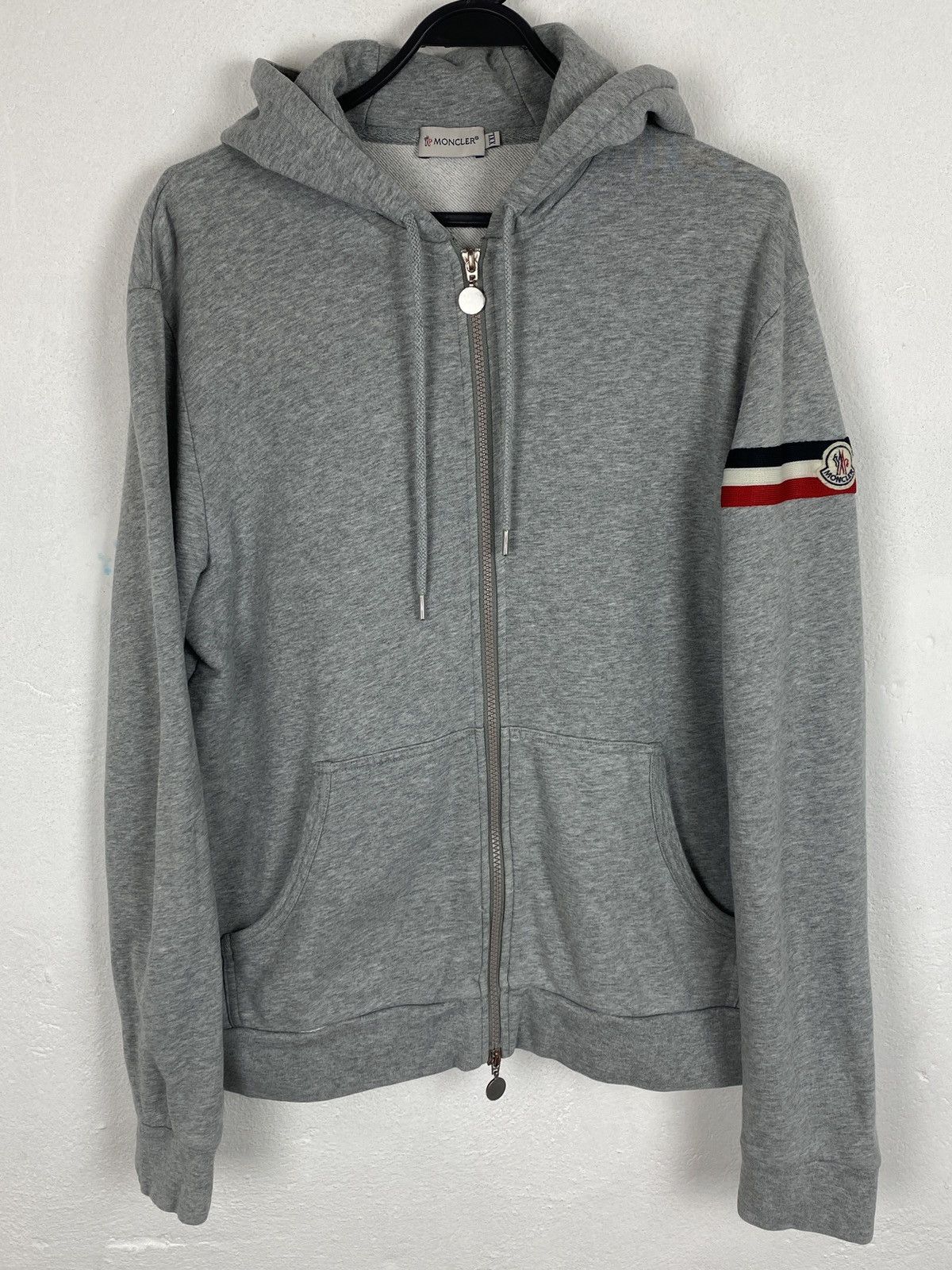Moncler Maglia Cardigan Arm Stripe Logo Zip Hoodie In Gray