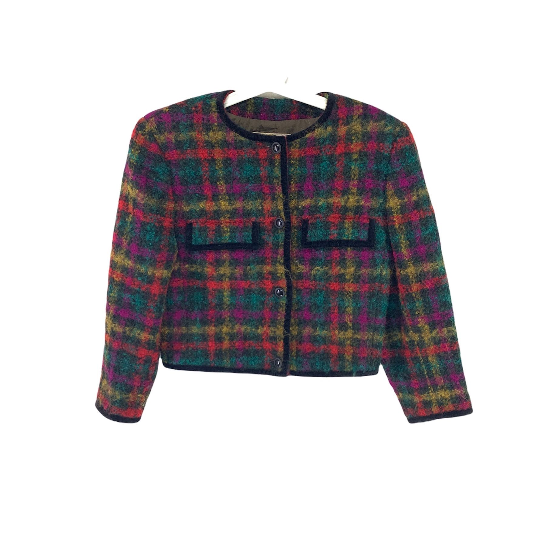 Rare 80s Gucci multicolor gingham check wool cropped jacket