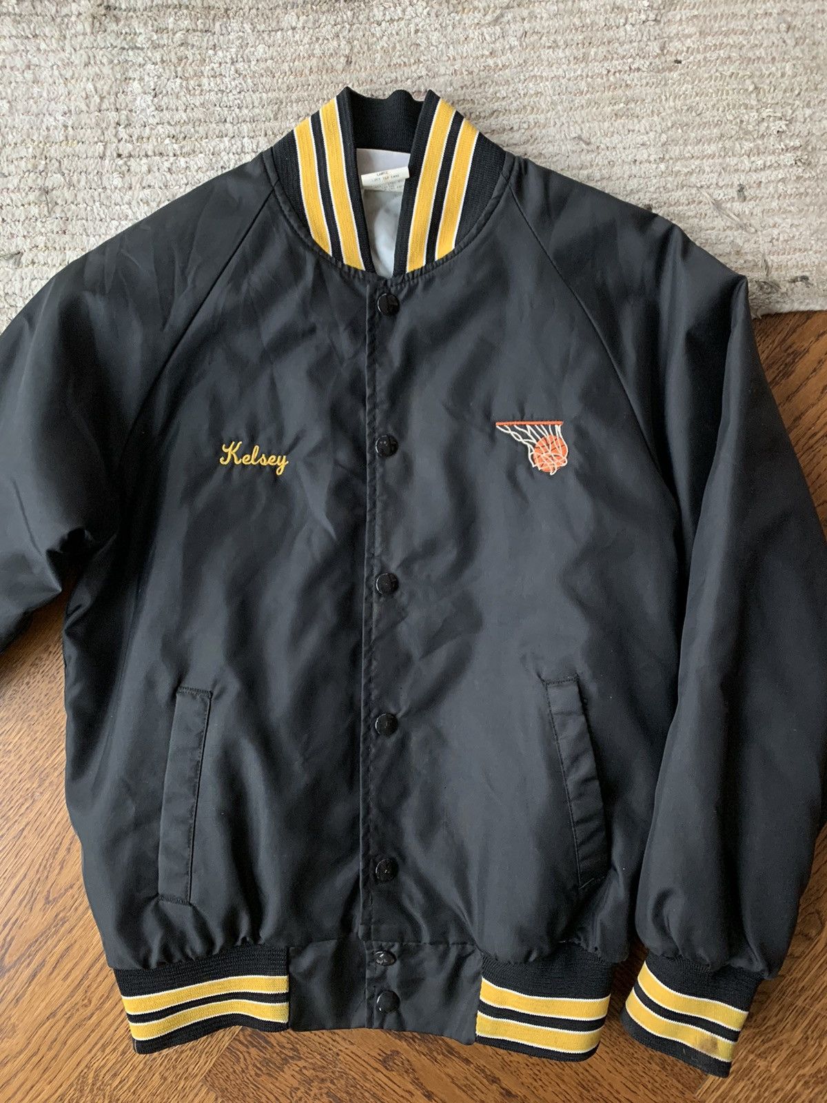 Vintage 80s Vintage Black Nylon Varsity Jacket Baskeball USA Large Size L / US 10 / IT 46 - 12 Thumbnail