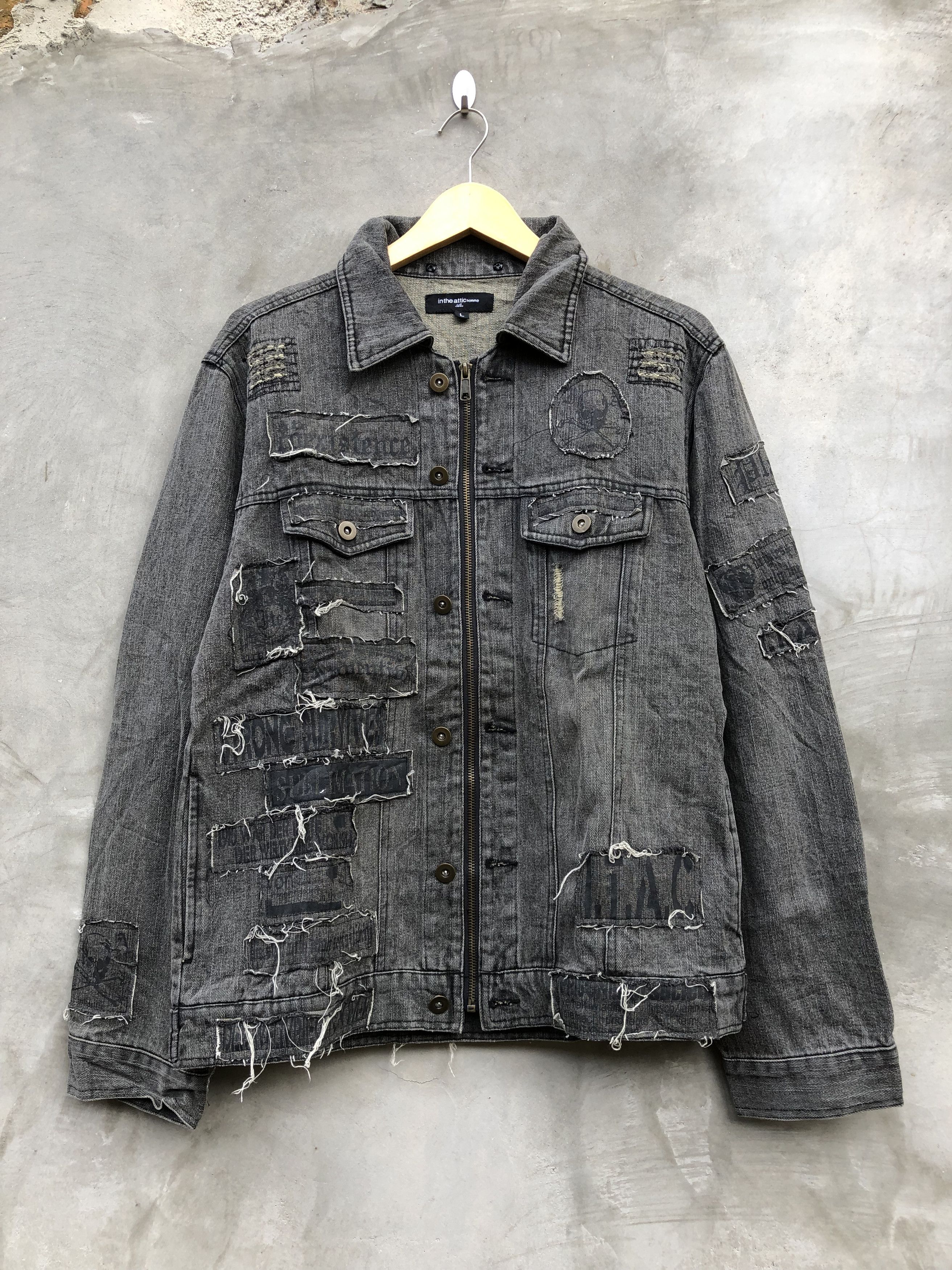 image of In The Attic Punk Denim Jacket in Grey, Men's (Size Medium)