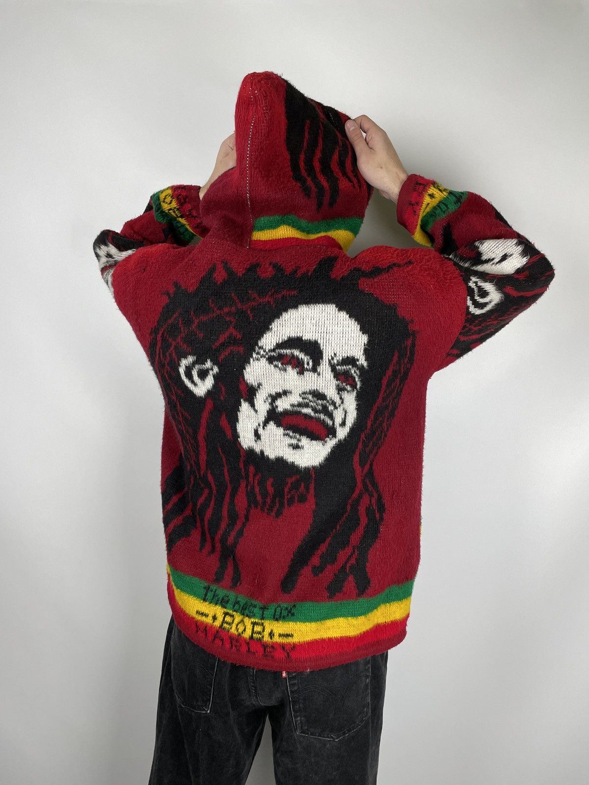 Band Tees × Bob Marley × Vintage Vintage 90s Bob Marley All Over Print Wool Zip Hoodie Size US S / EU 44-46 / 1 - 2 Thumbnail