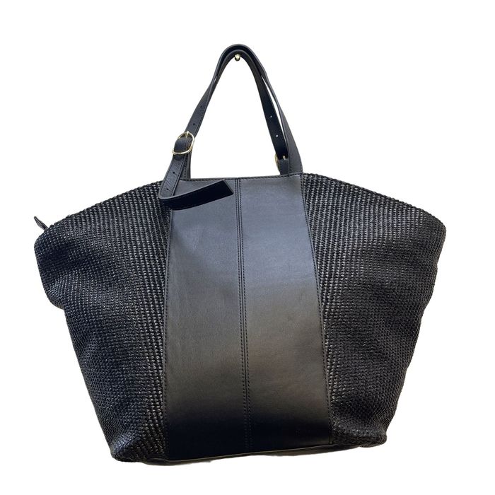 Designer LDT Tatum Large Black Straw Leather Tote Bag | Grailed