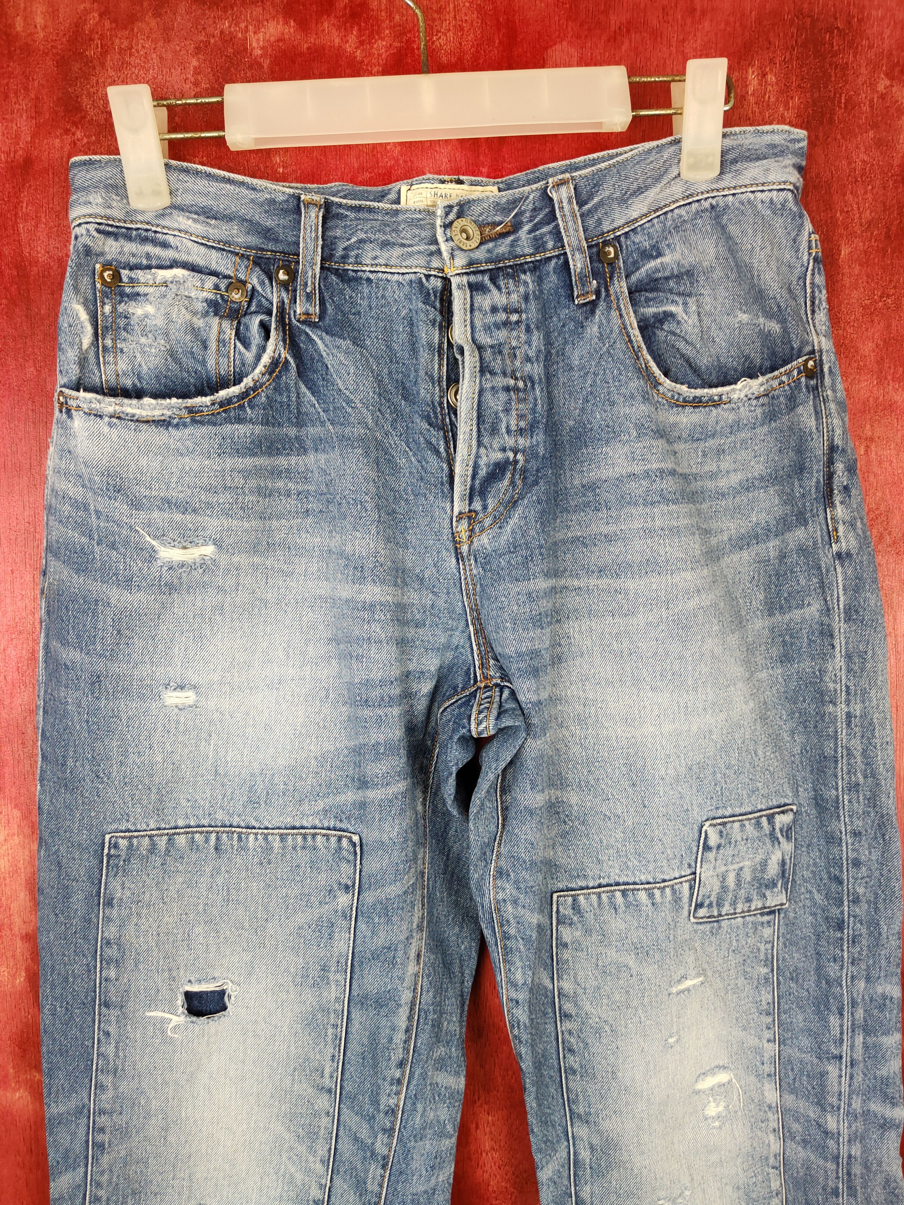 Japanese Brand Universal Blue patchwork denim Jeans #4944 Size US 28 / EU 44 - 2 Thumbnail
