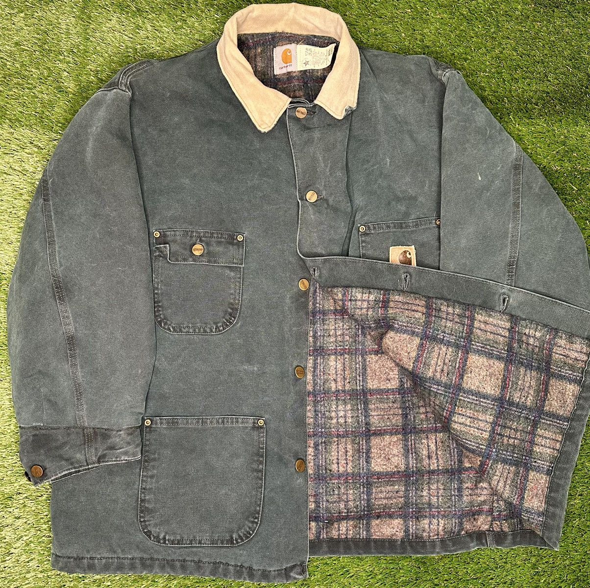 Vintage Vintage Blanket Lined Carhartt Chore Coat 80s XL Teal Blue
