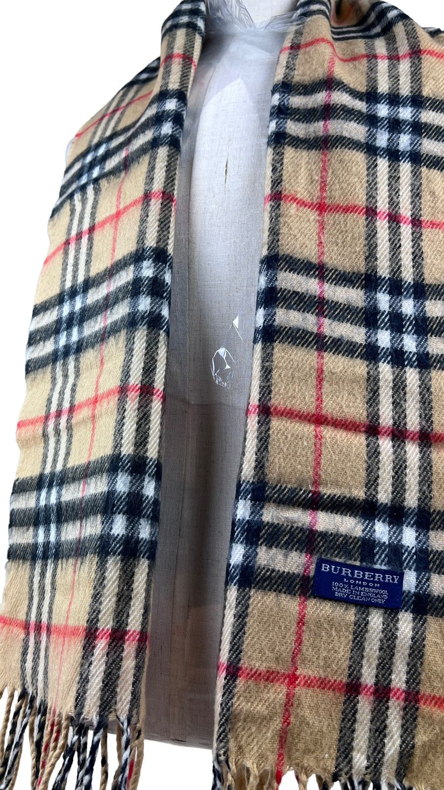 Burberry Burberry London Novacheck Beige 100% Lambswool Scarf Muffler Size ONE SIZE - 5 Thumbnail