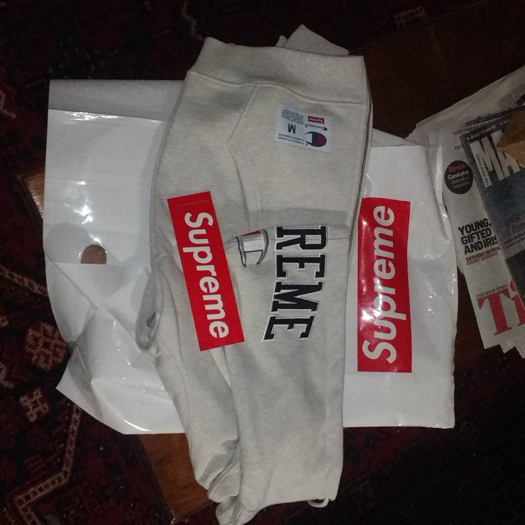 Champion Supreme Arc Logo Zip Up Hoodie | Grailed