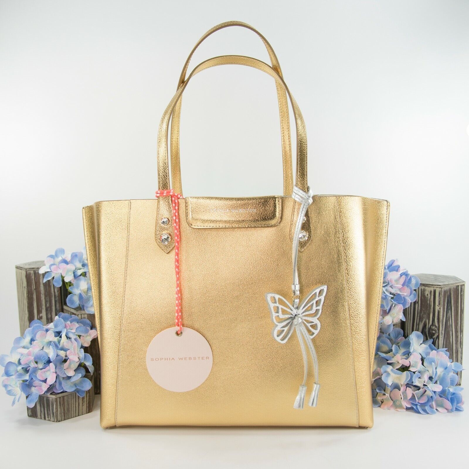 Sophia Webster Hola Gold Silver Metallic Leather Butterfly