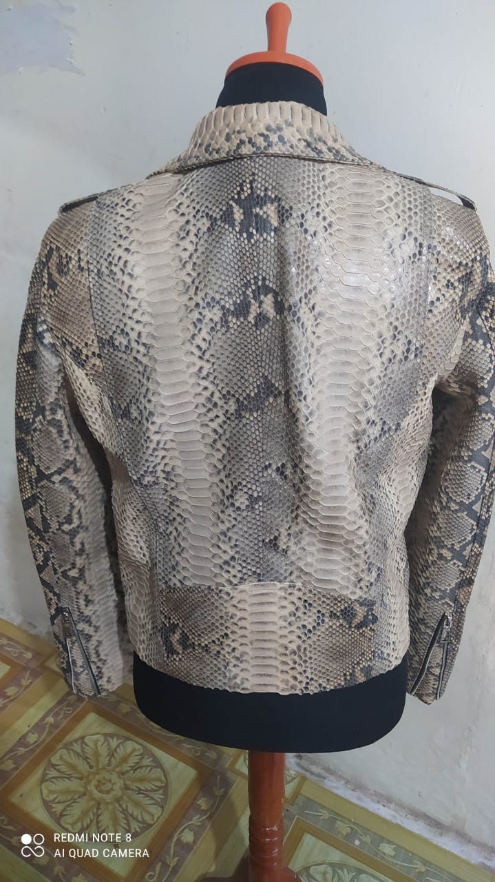 Handmade Gray Snakeskin Leather Motorcycle Jacket Size US XL / EU 56 / 4 - 3 Thumbnail