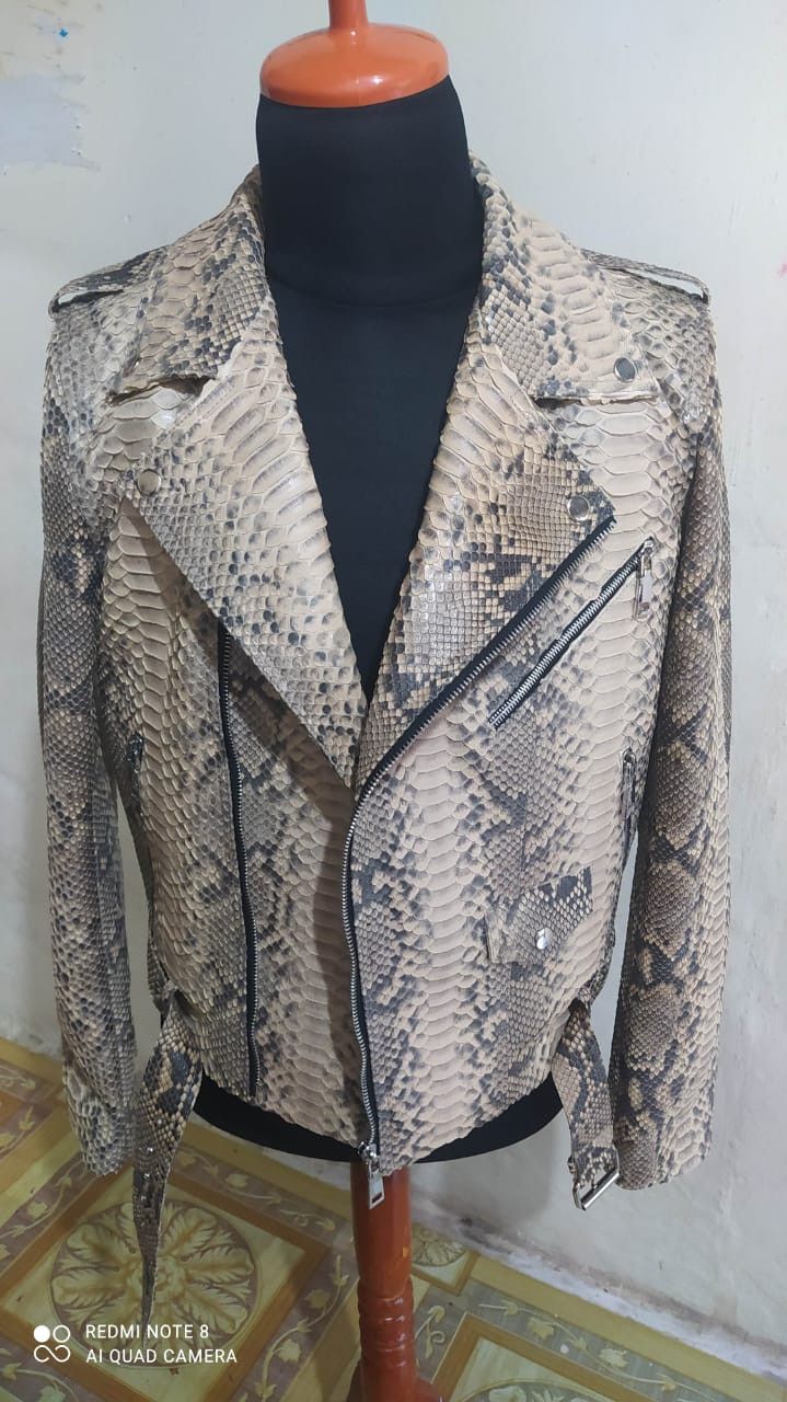 Gray Snakeskin Leather Motorcycle Jacket
