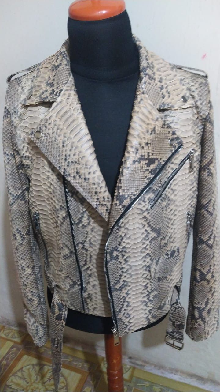 Handmade Gray Snakeskin Leather Motorcycle Jacket Size US XL / EU 56 / 4 - 6 Thumbnail