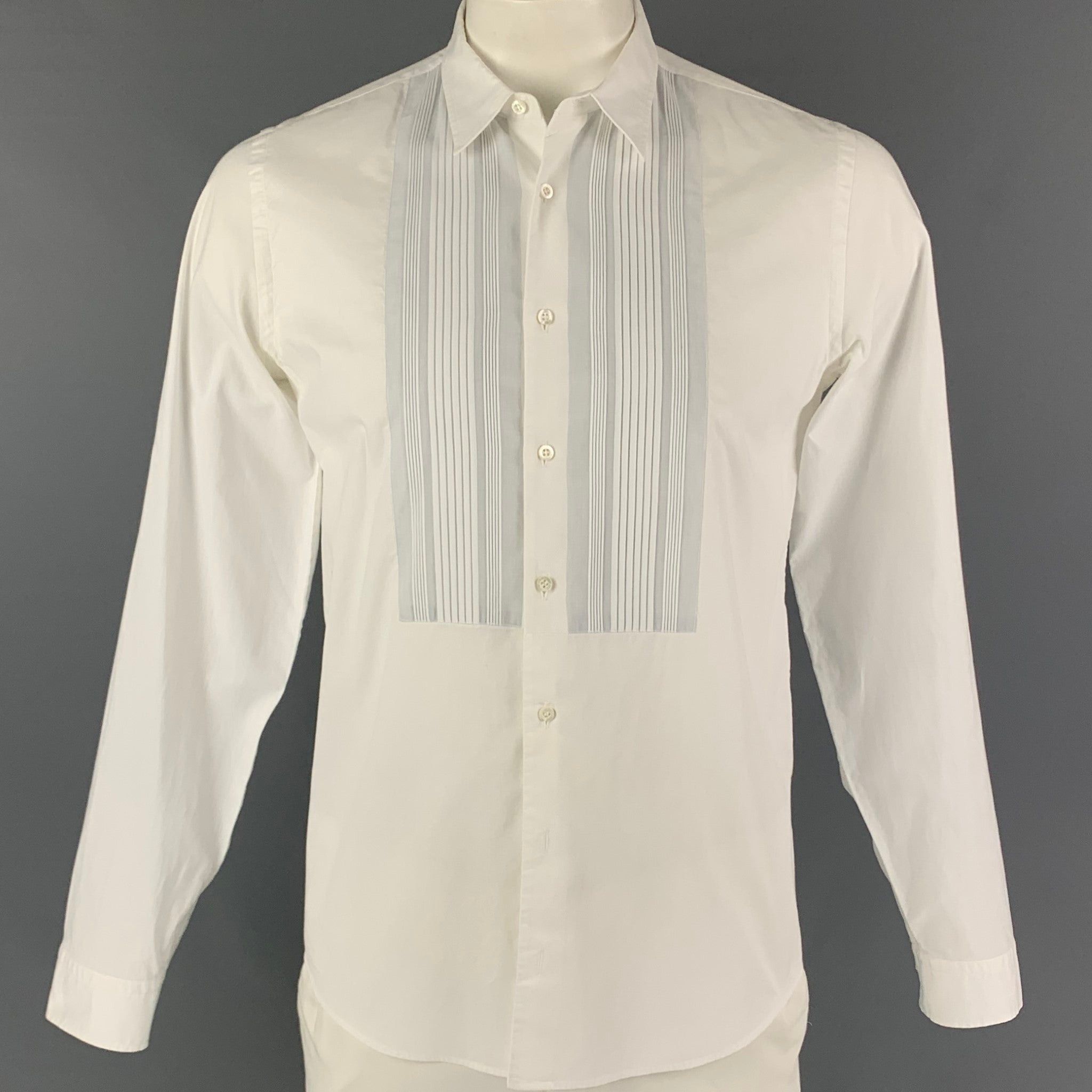 White Cotton Tuxedo Long Sleeve Shirt