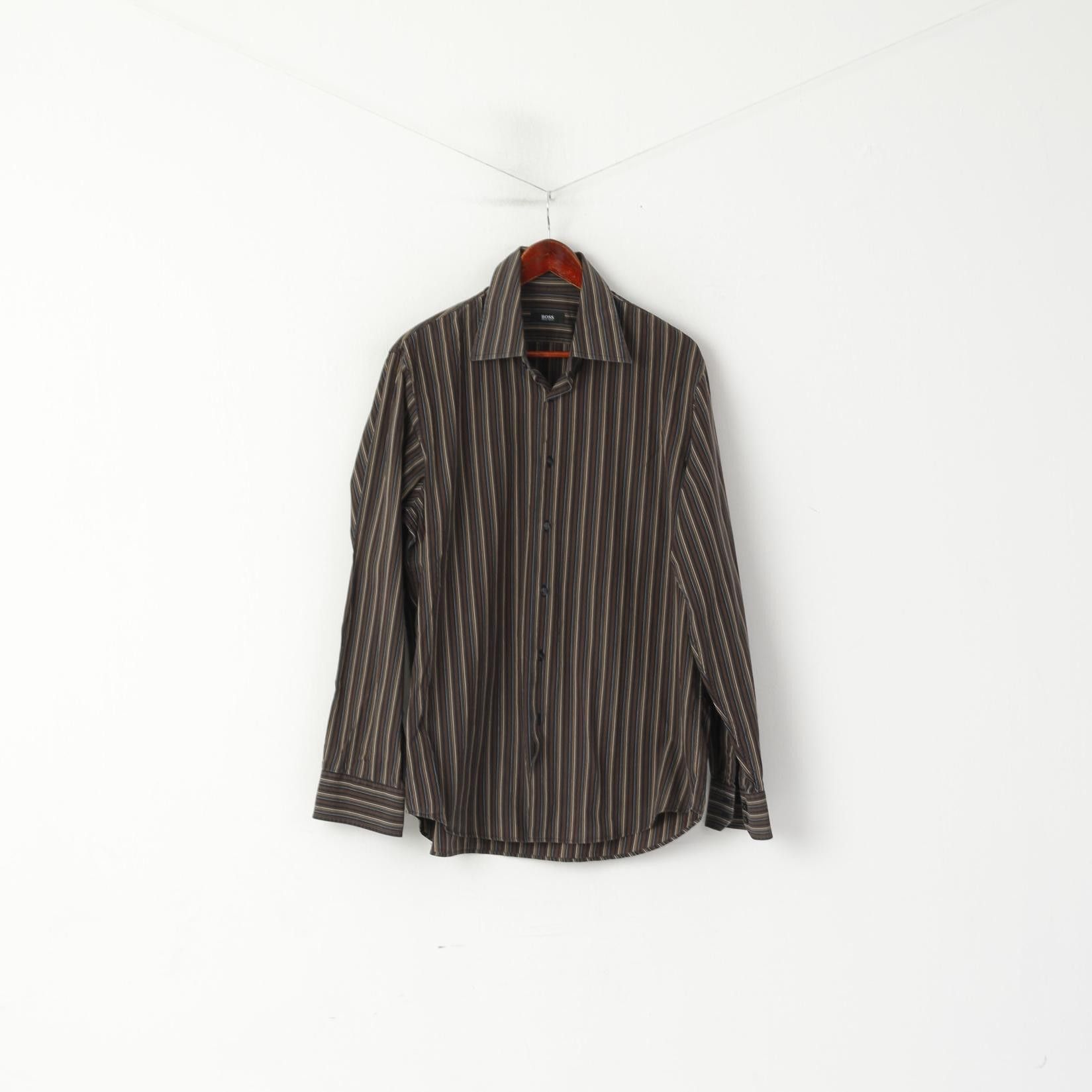 Hugo Boss Hugo Boss Men 17 43 XL Casual Shirt Brown Cotton 0622 Size US XL / EU 56 / 4 - 2 Thumbnail
