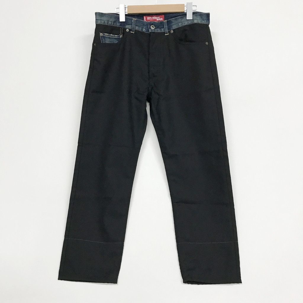 Denim Black Switching Cotton Long Pants