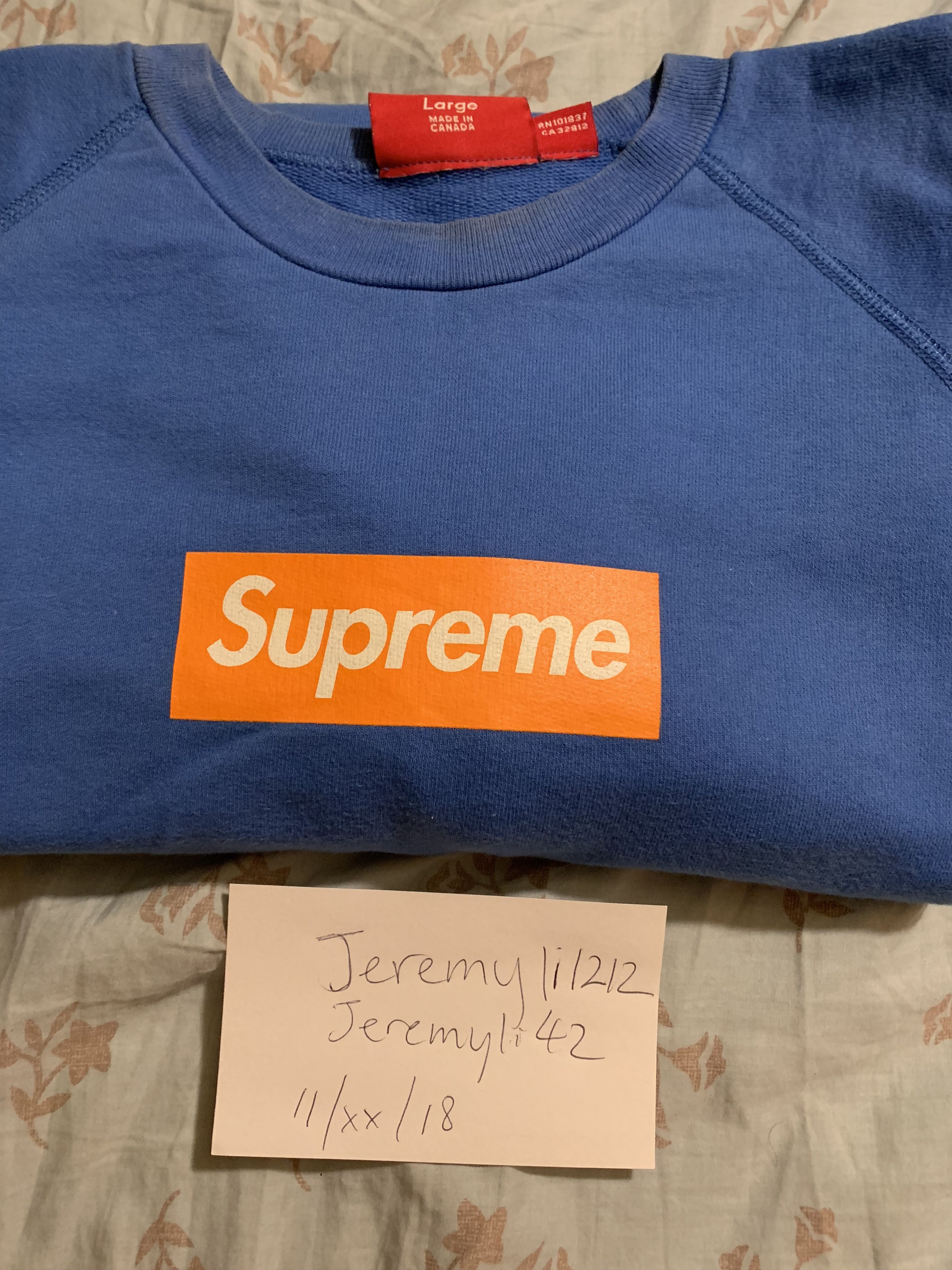 Supreme 2007 Supreme Orange on Blue Box logo Screenprint Crewneck Size ...