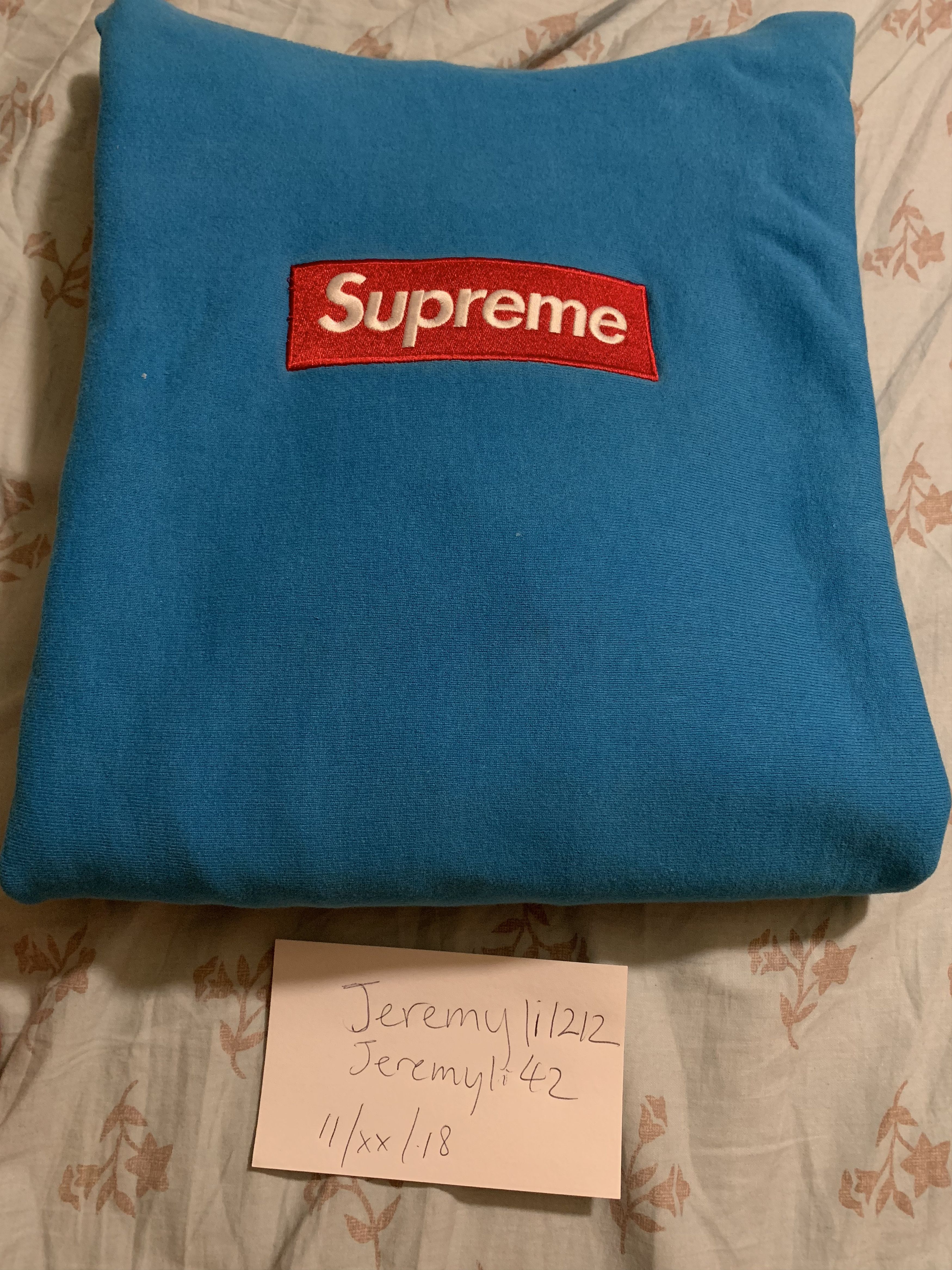 blue supreme hoodie red box logo