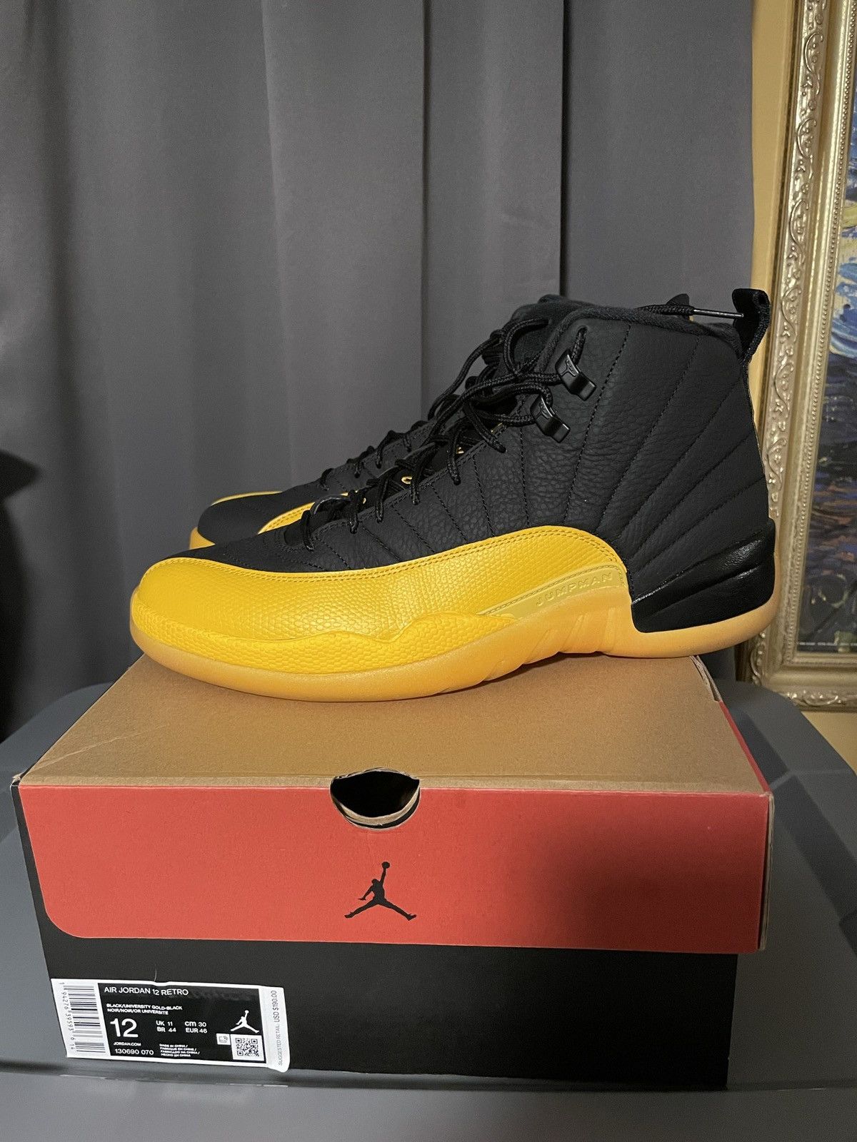 mens retro 12 university gold