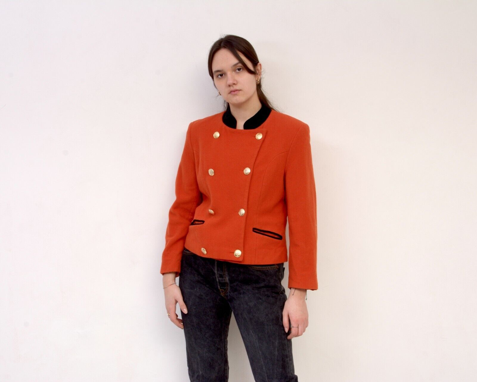 Other × Vintage Women Blazer Jacket Coat Double Breasted Golden Buttons Crop Size L / US 10 / IT 46 - 3 Thumbnail