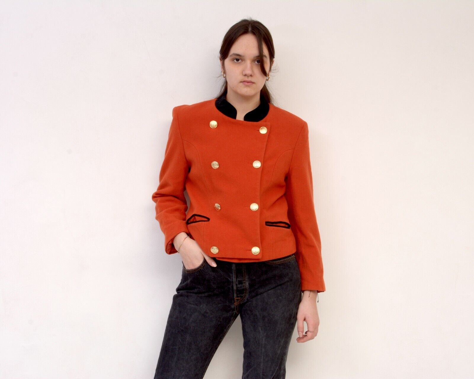 Other × Vintage Women Blazer Jacket Coat Double Breasted Golden Buttons Crop Size L / US 10 / IT 46 - 1 Thumbnail