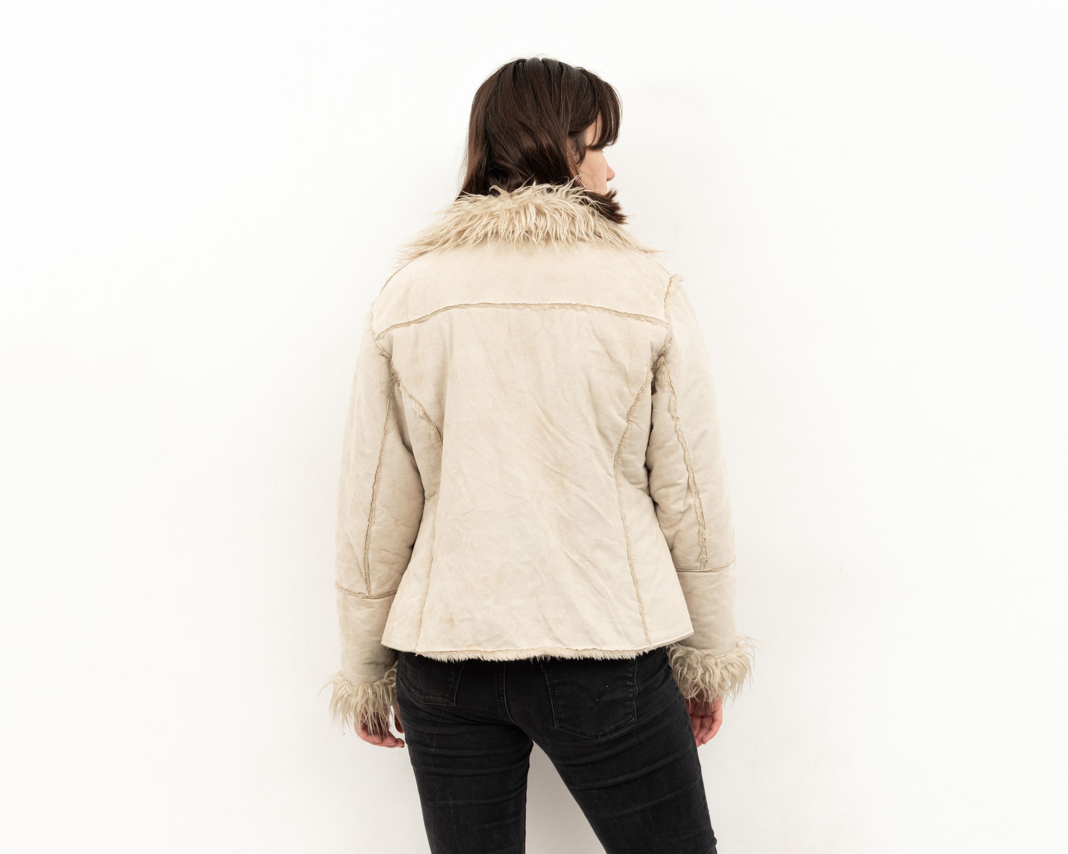 Vintage M Faux Suede Leather Fur Shearling Afghan Jacket Over Coat Size M / US 6-8 / IT 42-44 - 6 Thumbnail