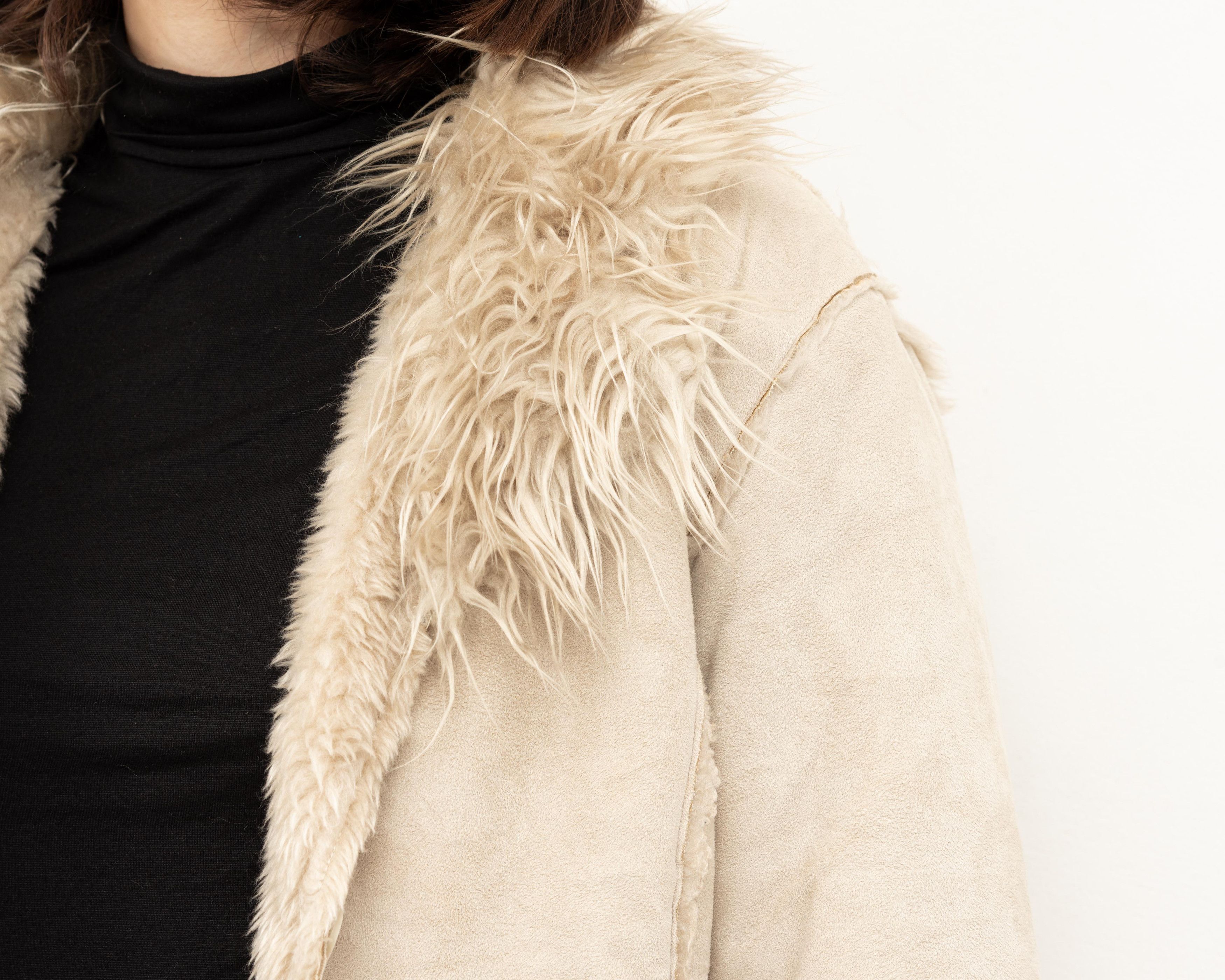 Vintage M Faux Suede Leather Fur Shearling Afghan Jacket Over Coat Size M / US 6-8 / IT 42-44 - 4 Thumbnail
