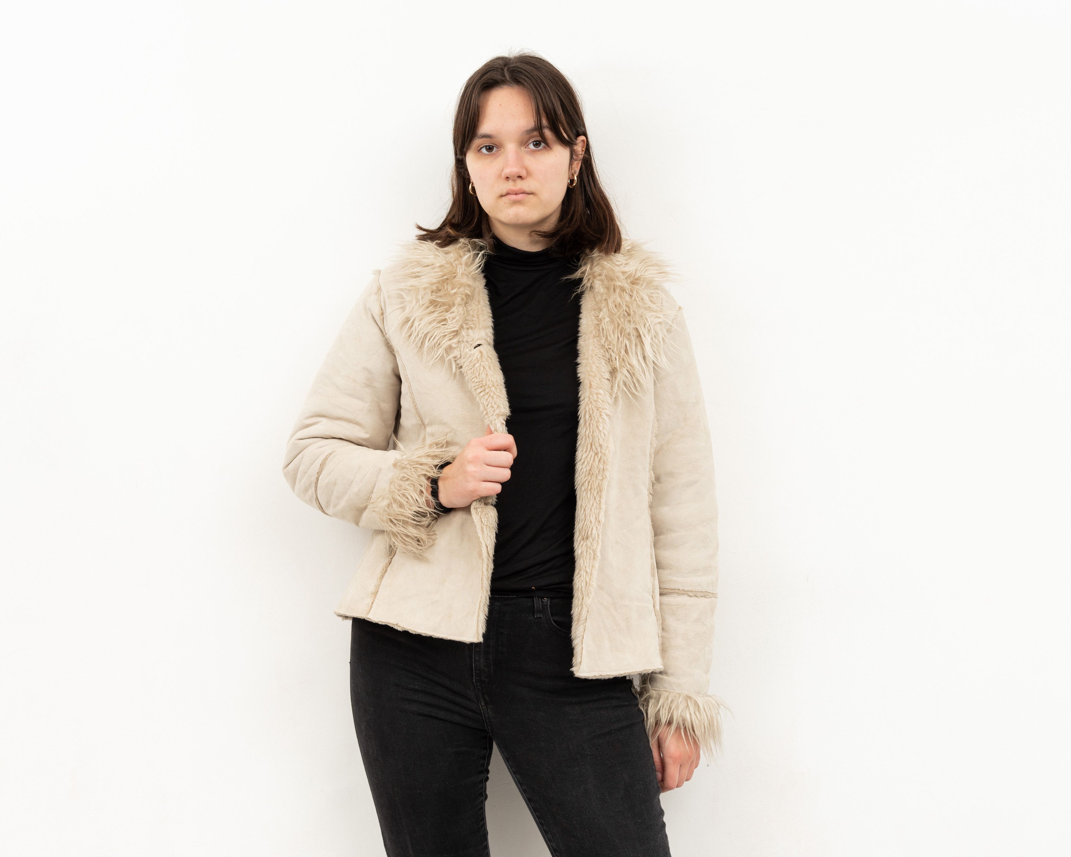 Vintage M Faux Suede Leather Fur Shearling Afghan Jacket Over Coat Size M / US 6-8 / IT 42-44 - 1 Thumbnail