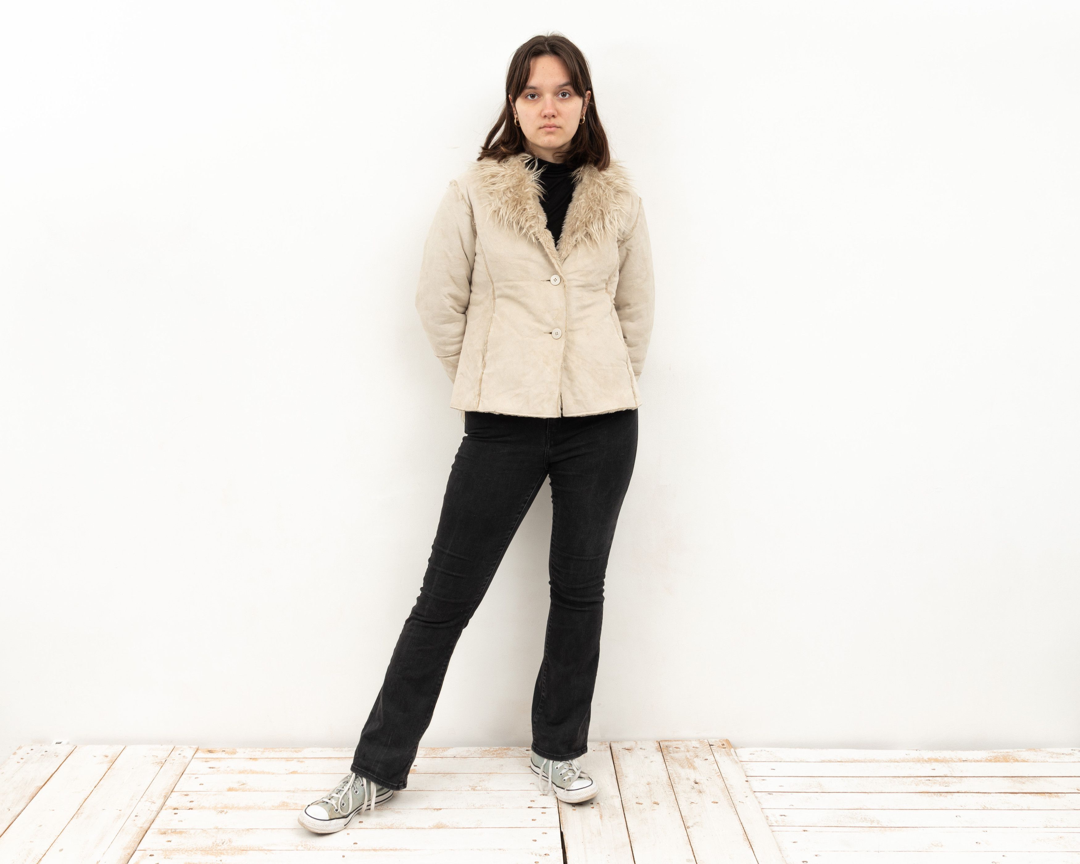Vintage M Faux Suede Leather Fur Shearling Afghan Jacket Over Coat Size M / US 6-8 / IT 42-44 - 3 Thumbnail