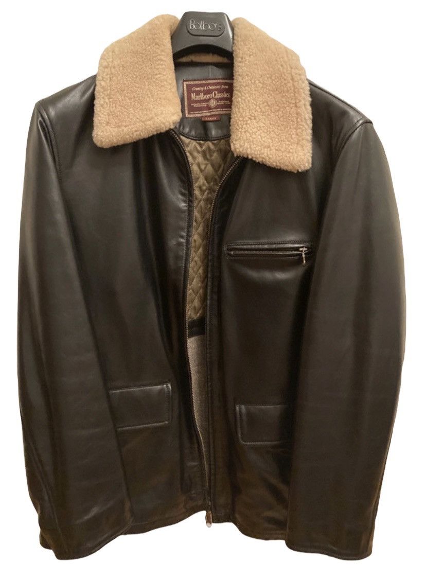 Veste En Cuir Vintage Marlboro Classics - Peau D'agneau - Taille 2XL - Style Moto - Homme