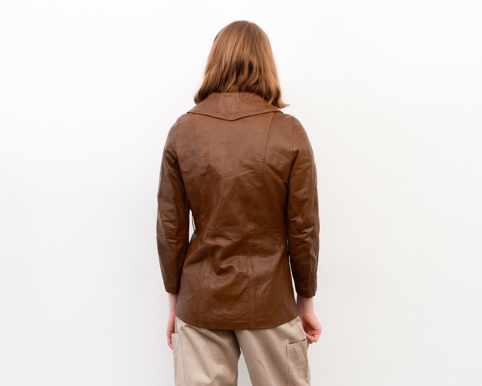 Designer × Vintage Women's S Leather Brown Double Breasted Leather Jacket Coat Size S / US 4 / IT 40 - 5 Thumbnail